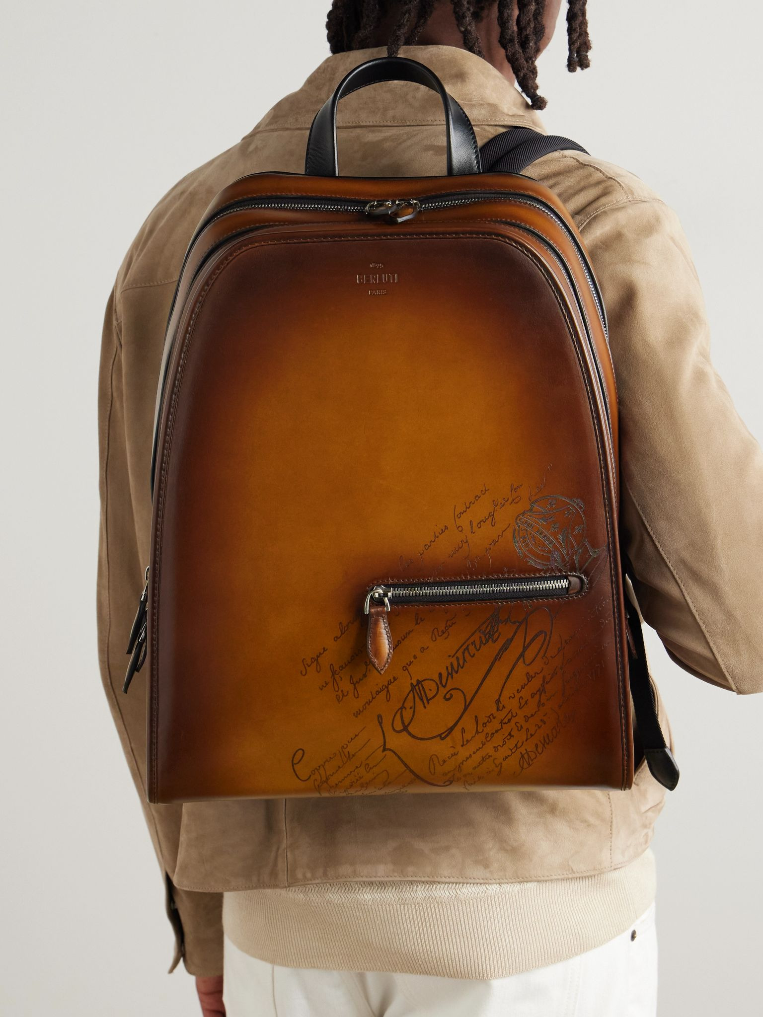 Working Day Scritto Venezia Leather and Twill Backpack Brown - 2
