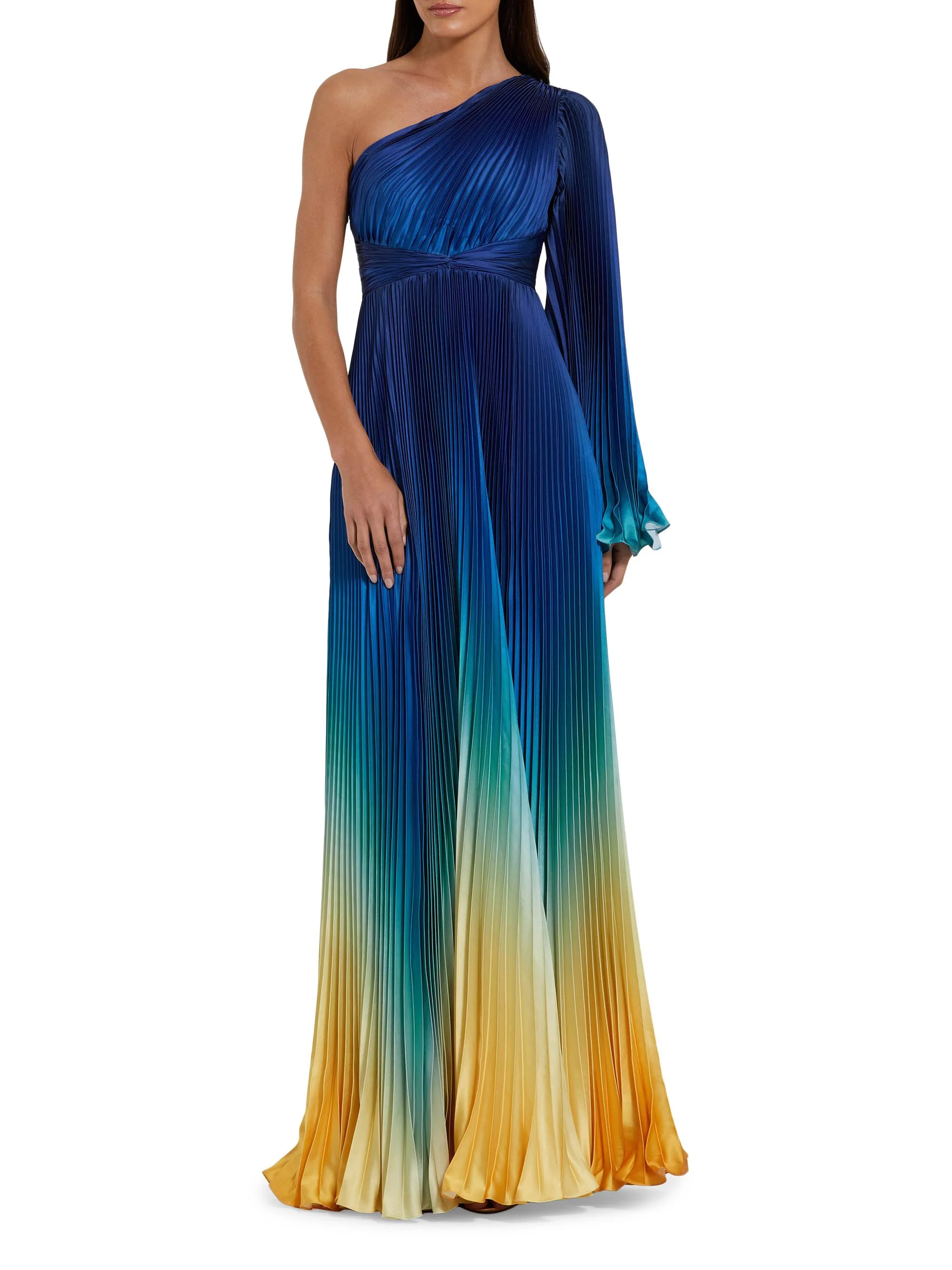 Women's Pleated Charmeuse Ombré Gown - Blue Ombre - 1