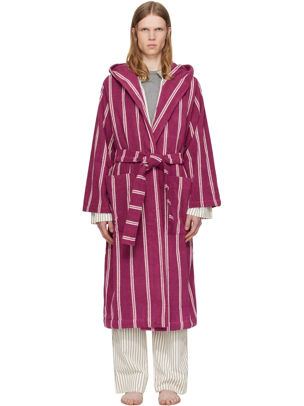 Burgundy Terry Hooded Bathrobe - 1