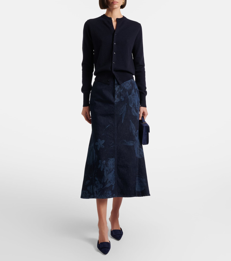 Erdem Floral flared denim midi skirt outlook