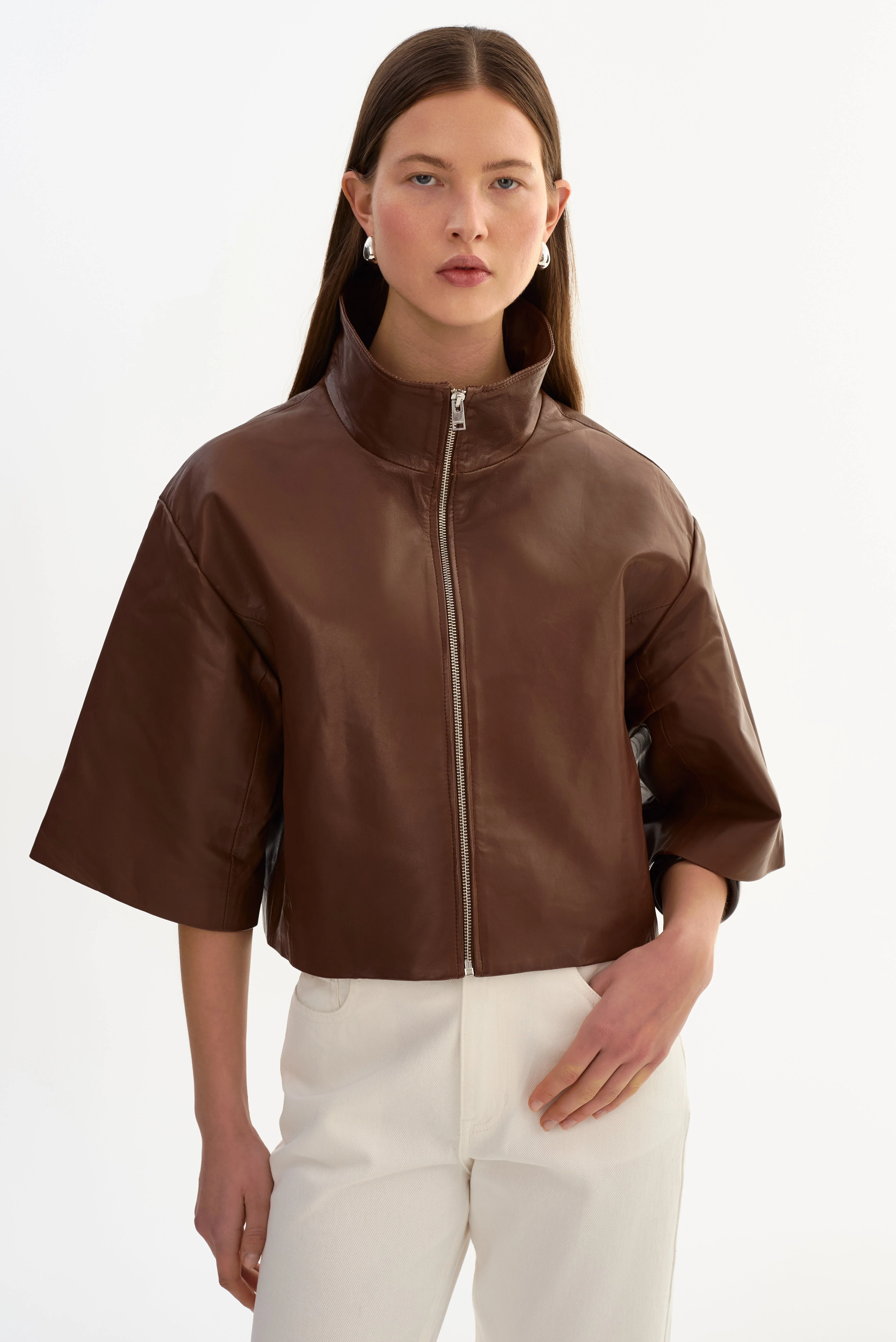 ELIN | Funnel Neck Leather Jacket - 1