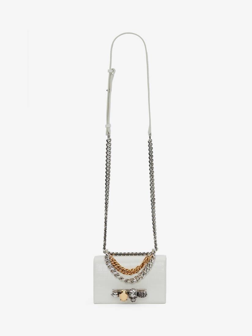 Women's Mini Jewelled Satchel With Chain in Ivory - 5