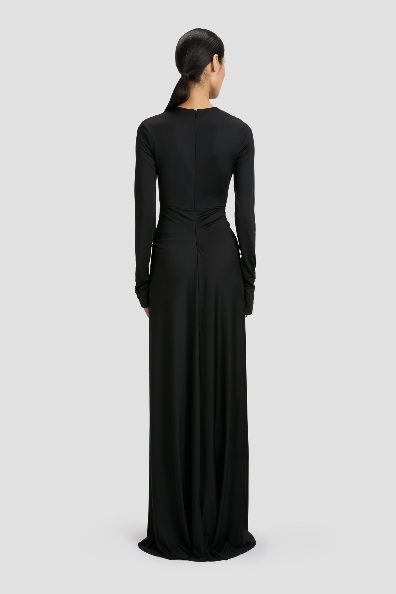 Long Sleeve Deep V-Neck Gown In Black - 3