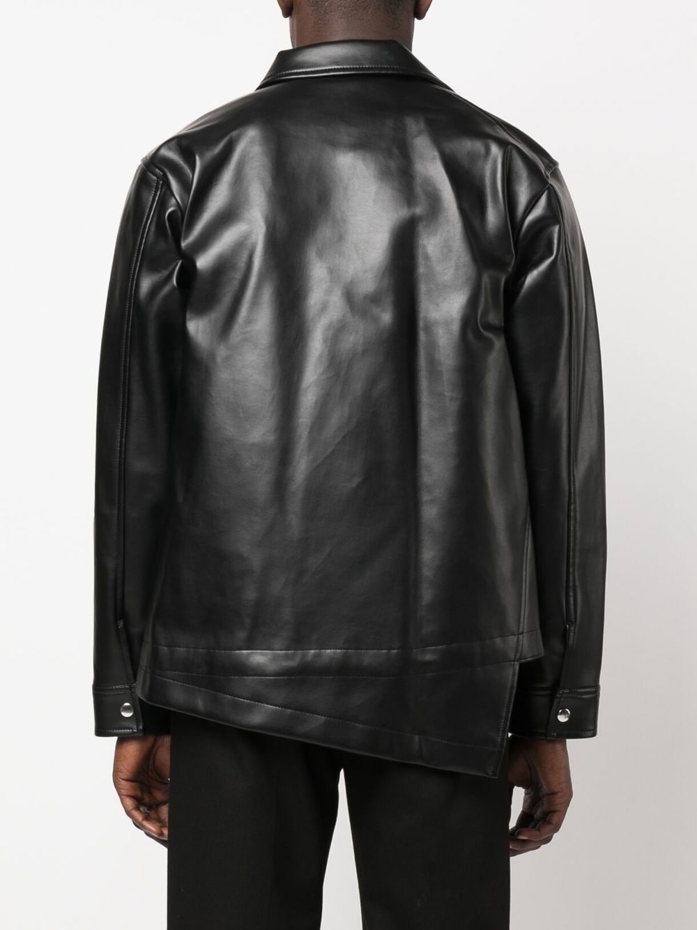 ASYMMETRIC-HEM ARTIFICIAL LEATHER JACKET - 5