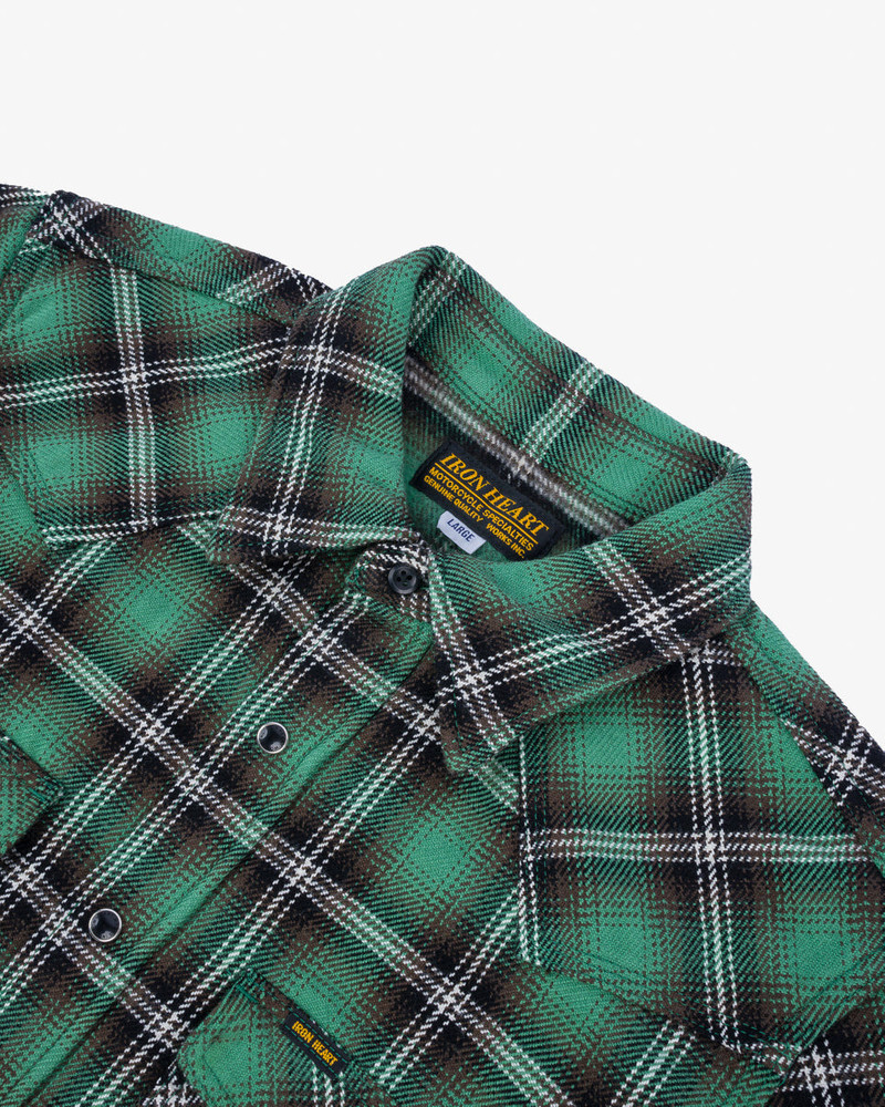12OZ ULTRA HEAVY FLANNEL CHECK WESTERN SHIRT - GREEN 5