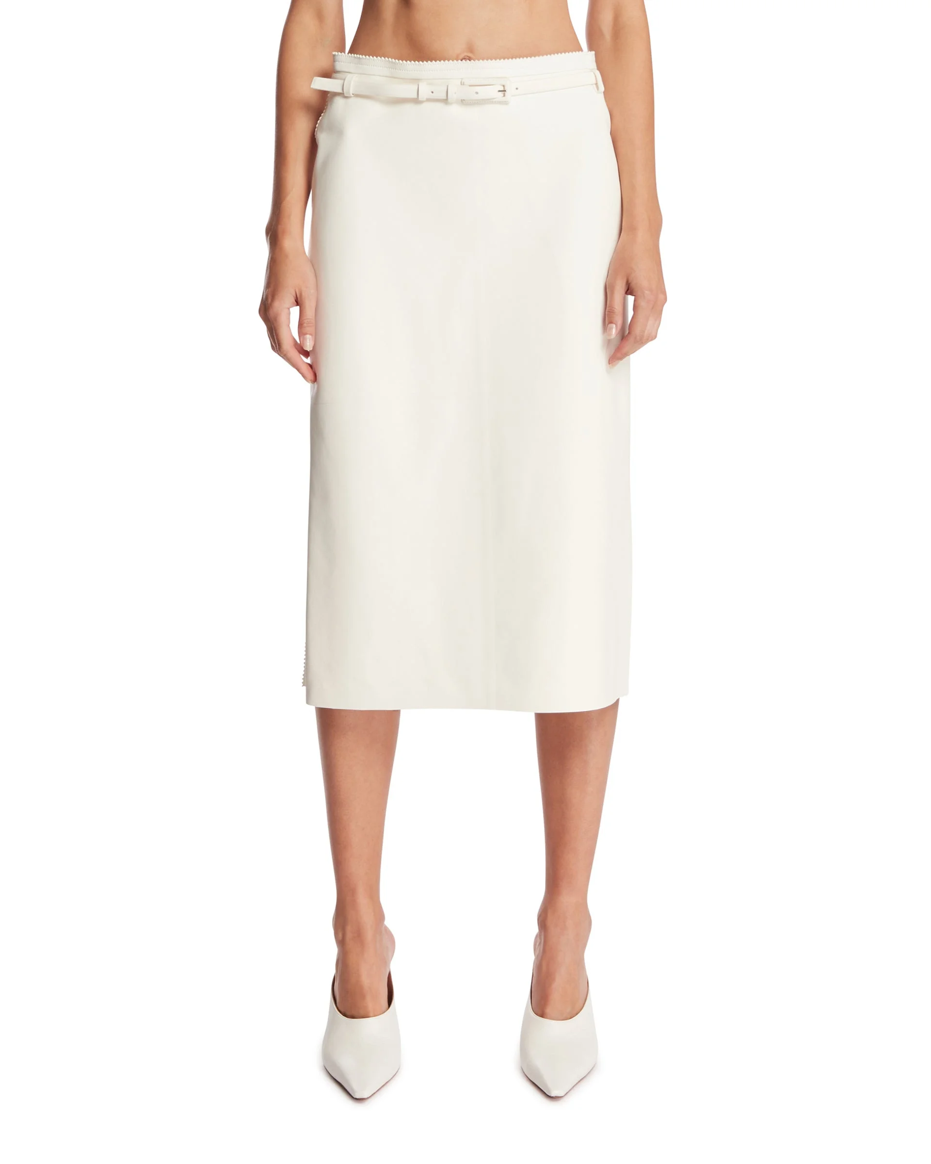 White Leather Midi Skirt - 1