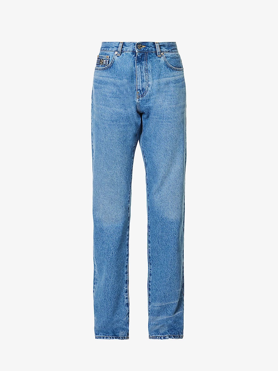 Faded-wash belt-loop straight-leg mid-rise jeans - 1