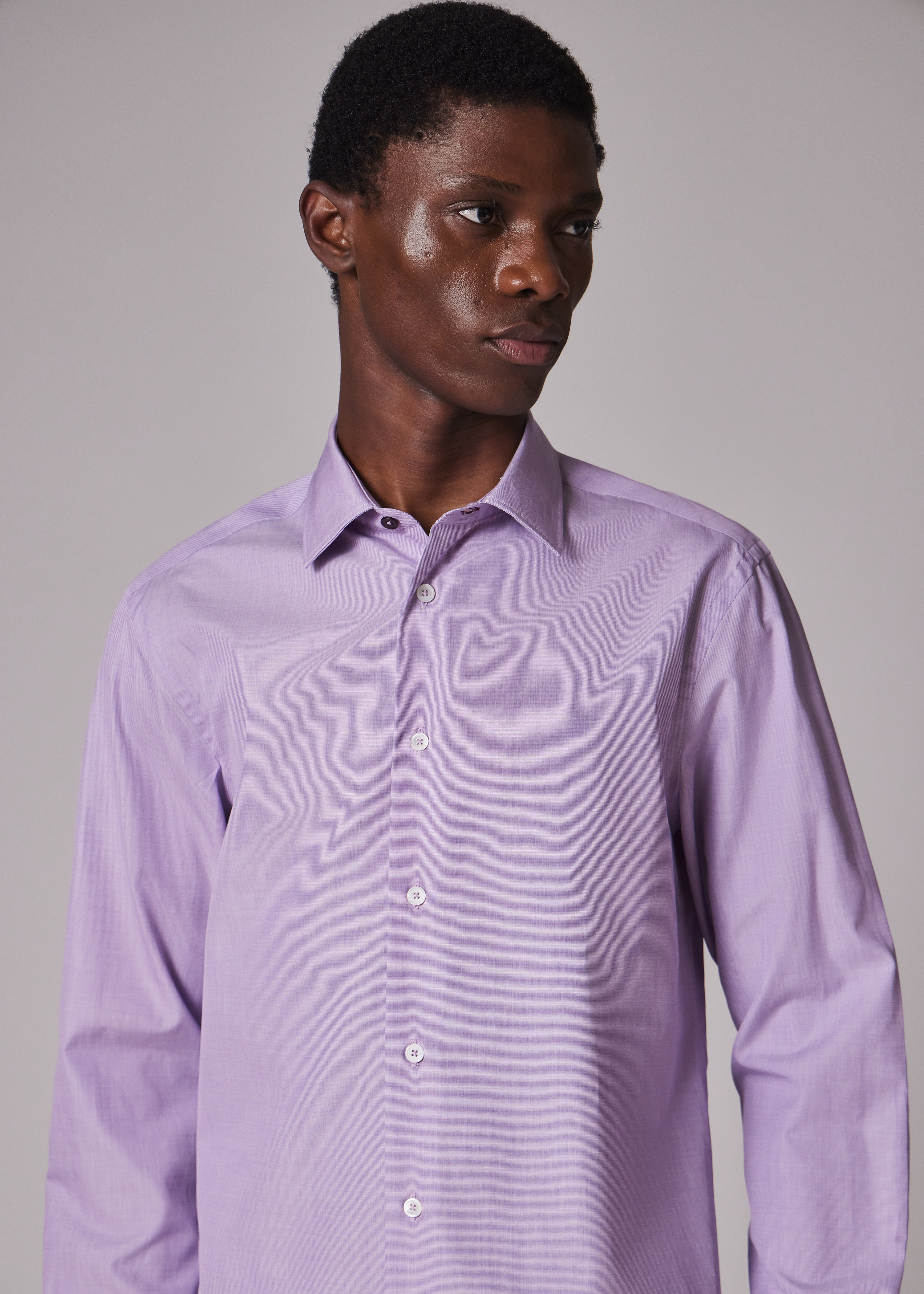 Tailored-Fit Lilac End-On-End Cotton Shirt - 3