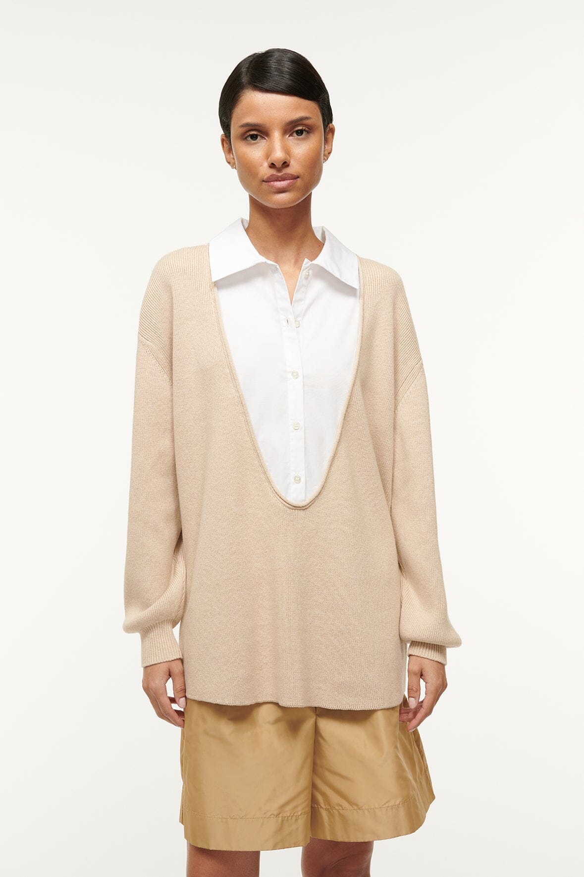 STAUD PIETRO SWEATER CAMEL WHITE - 2