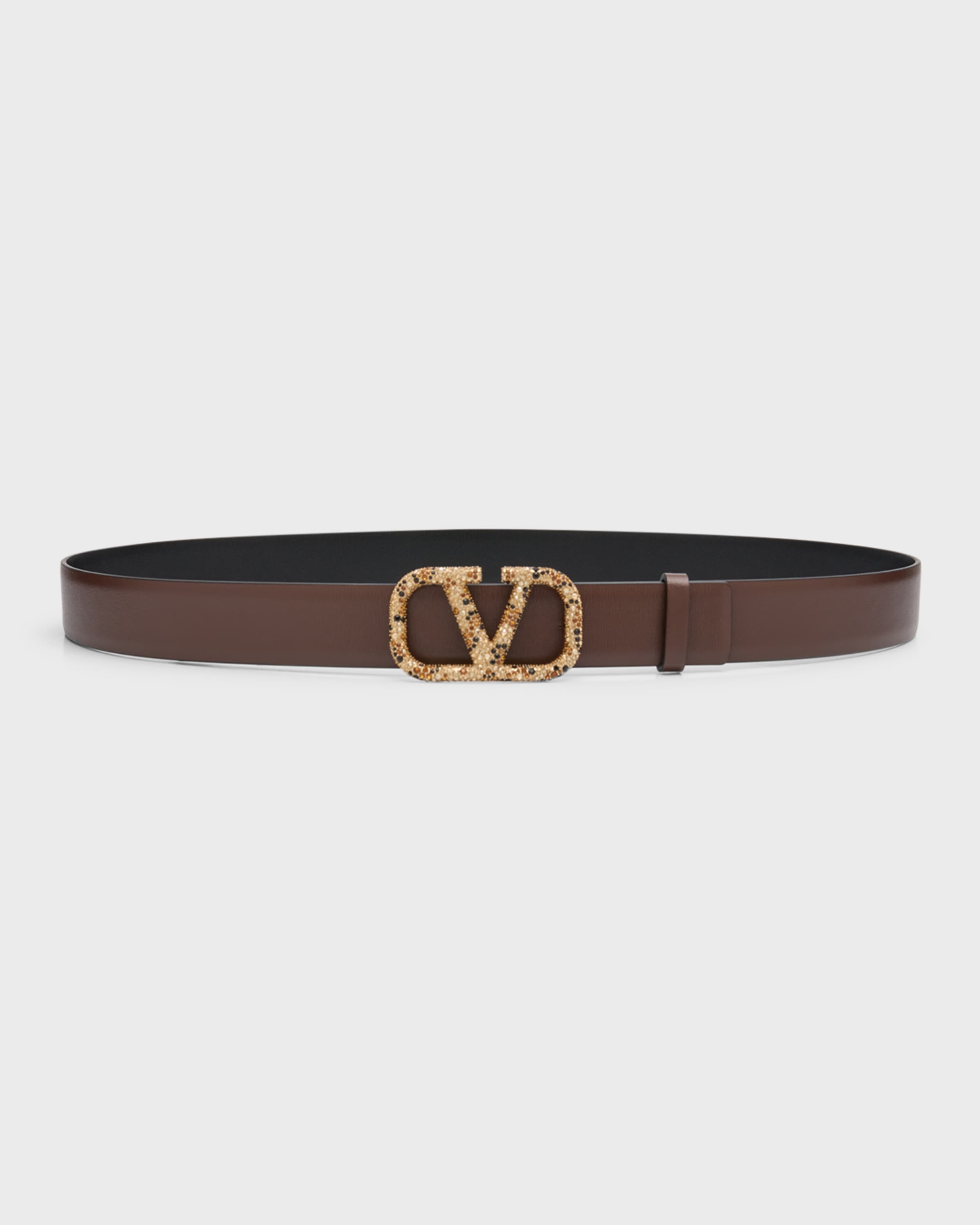 Crystal V-Logo Leather Belt - 1