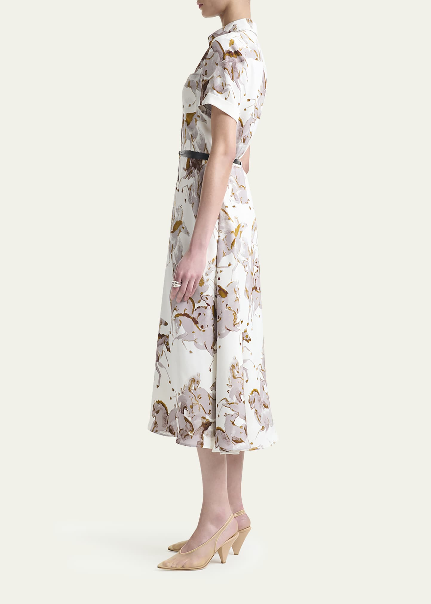 Kiera Horse-Print Silk Short-Sleeve Midi Shirtdress - 4