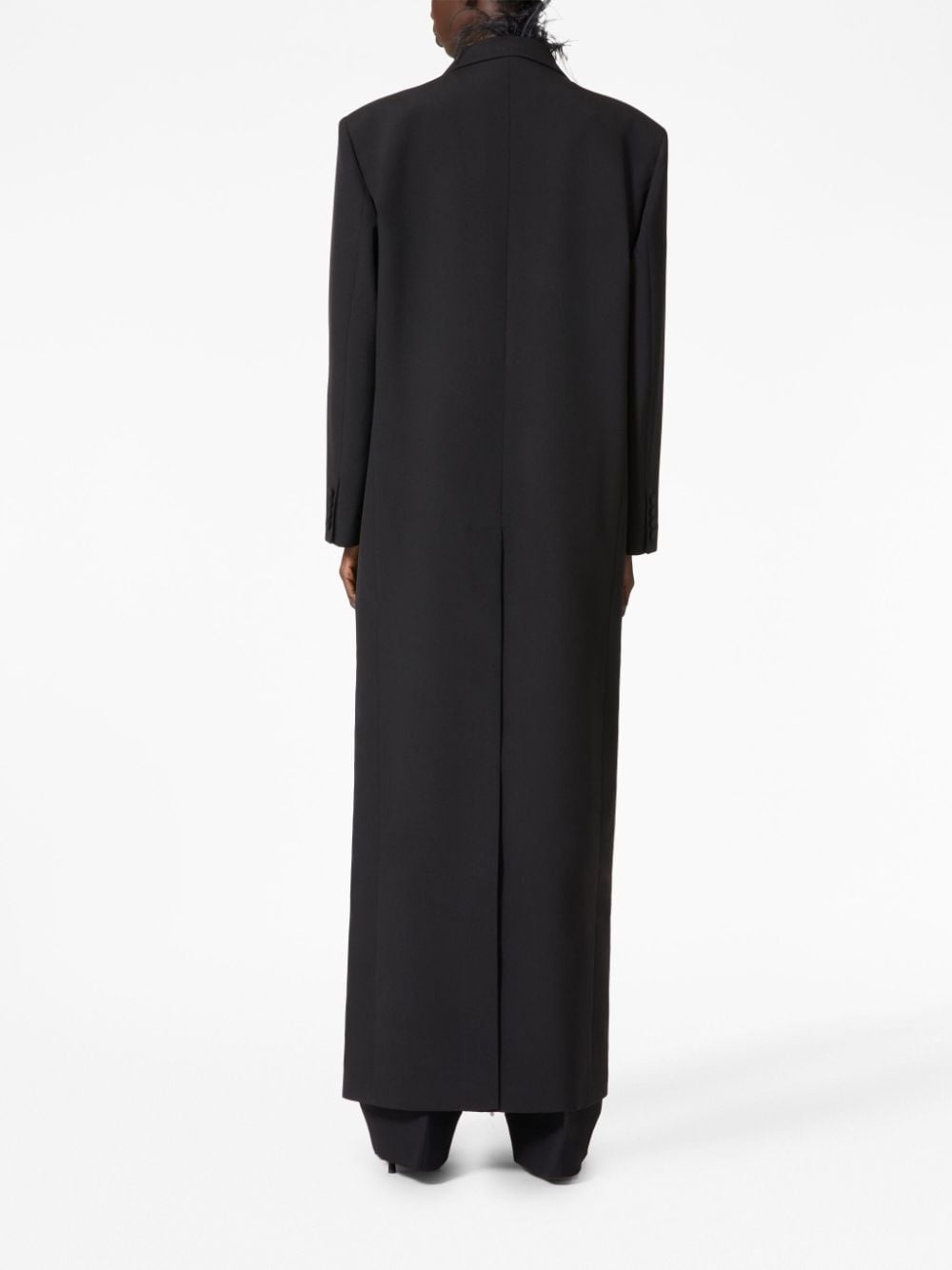 feather-trim long wool coat - 4