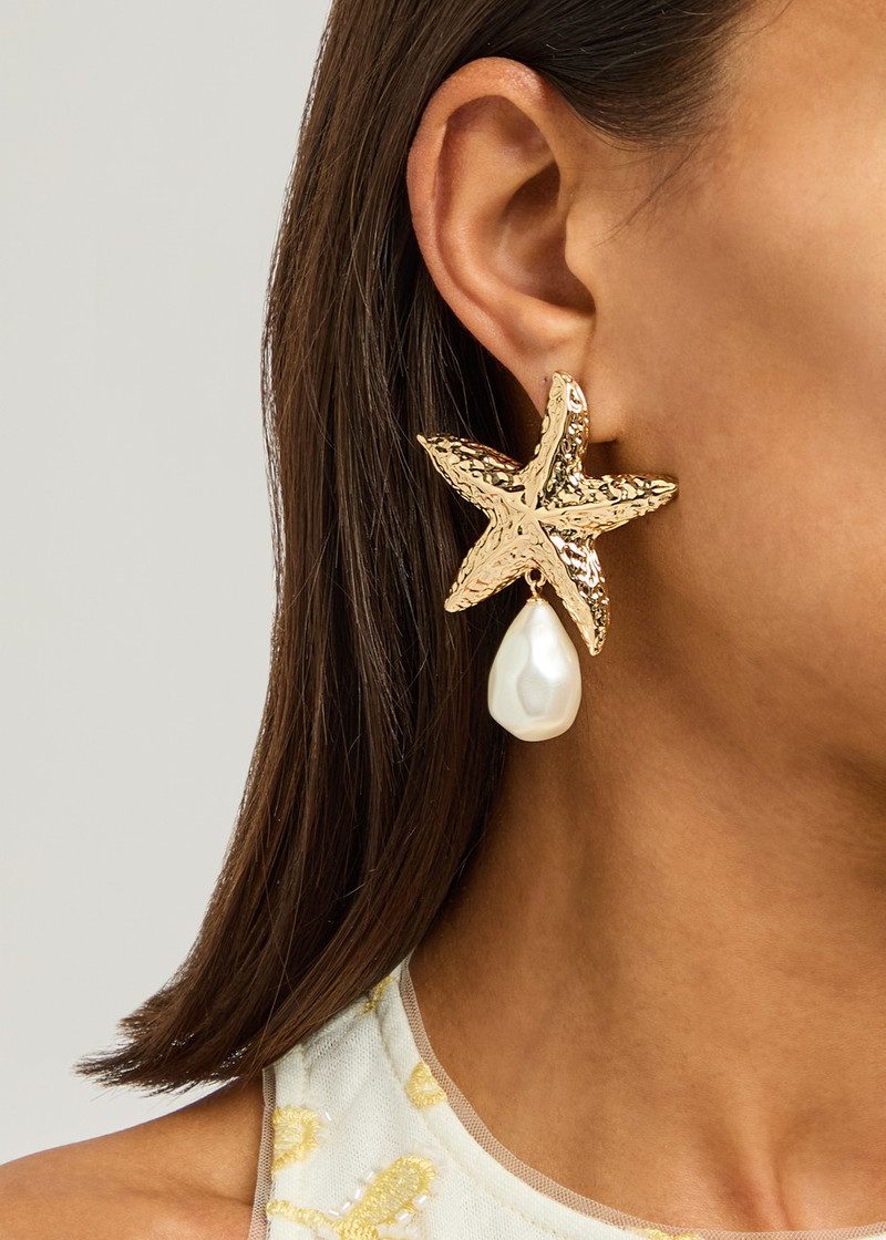 self-portrait Self-portrait Mottled Gold Sea Star Pearl Gold-plated Drop Earrings outlook