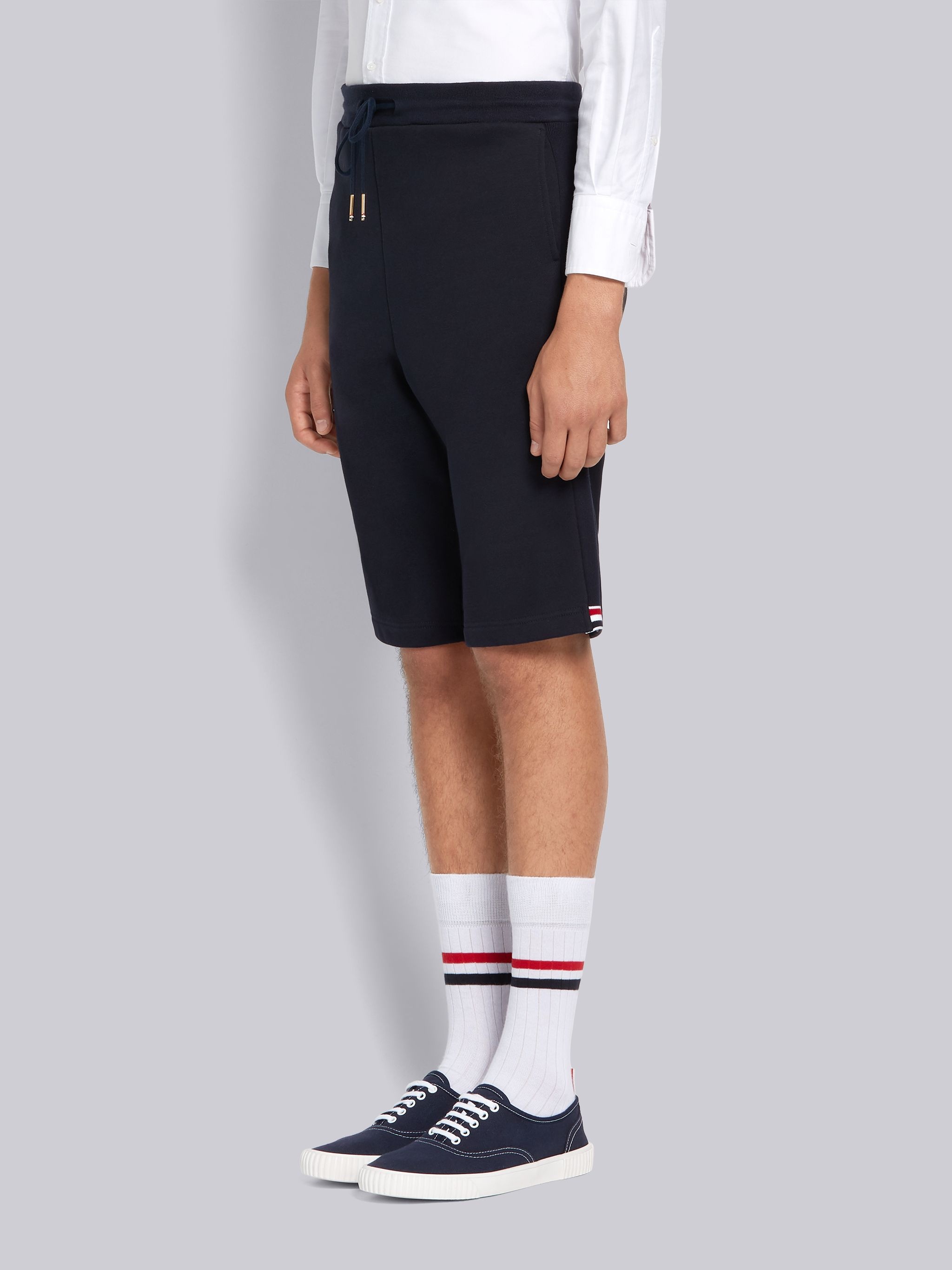 Navy Cotton Loopback Side Stripe Insert Sweat Short - 2