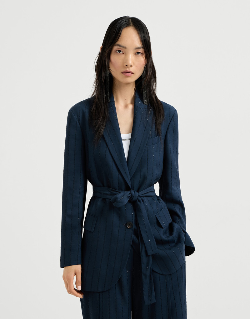 Dazzling chalk stripe blazer with monili 2