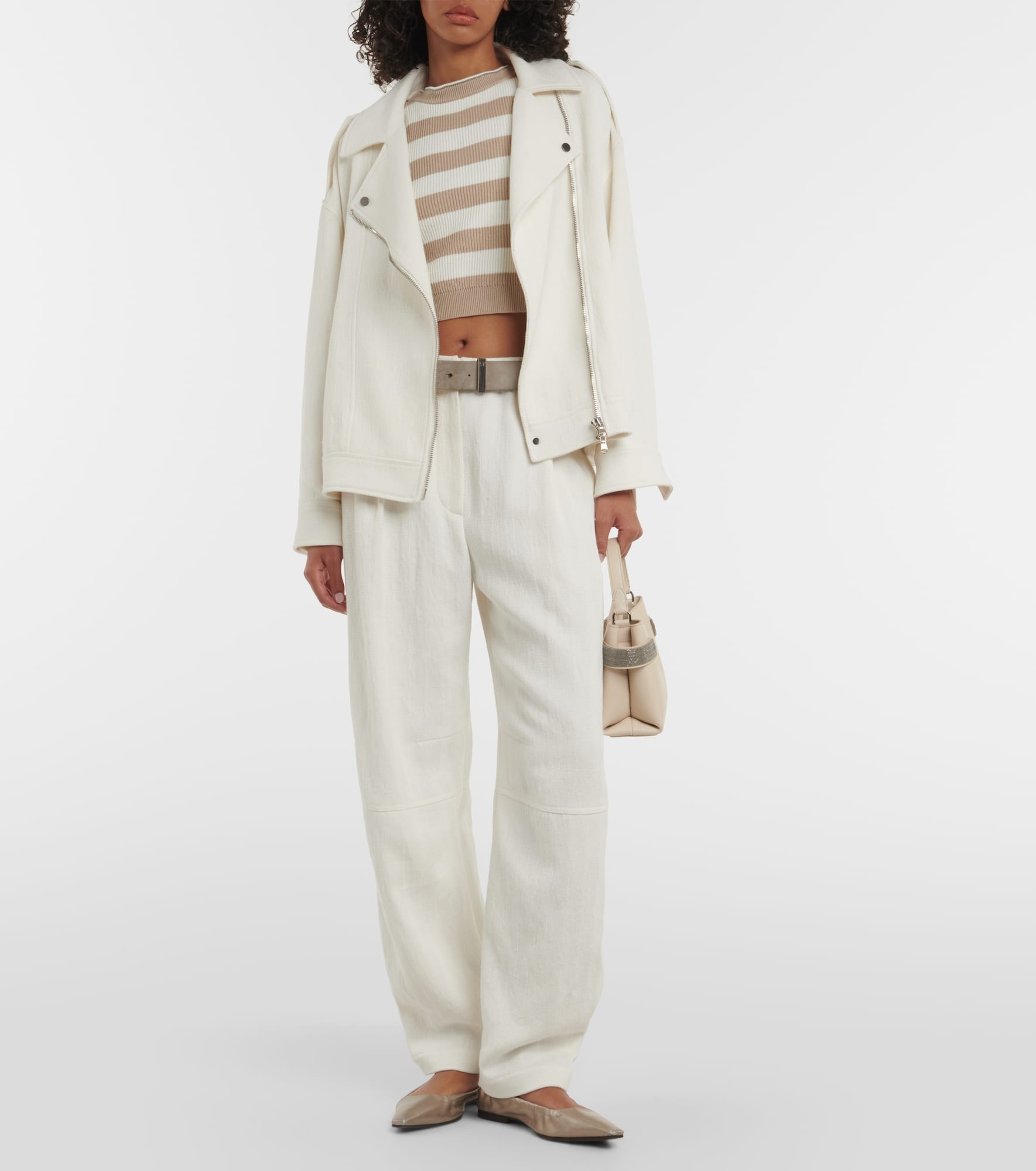Herringbone cotton and linen straight pants - 2