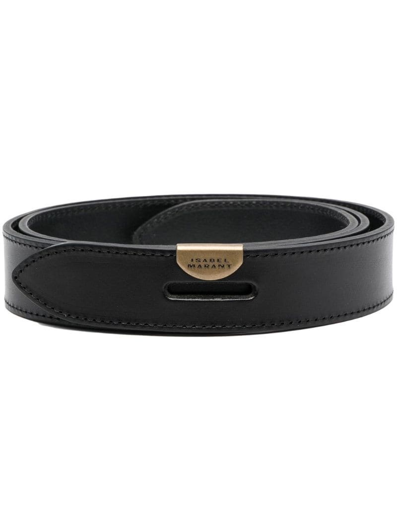 logo-plaque leather belt - 1