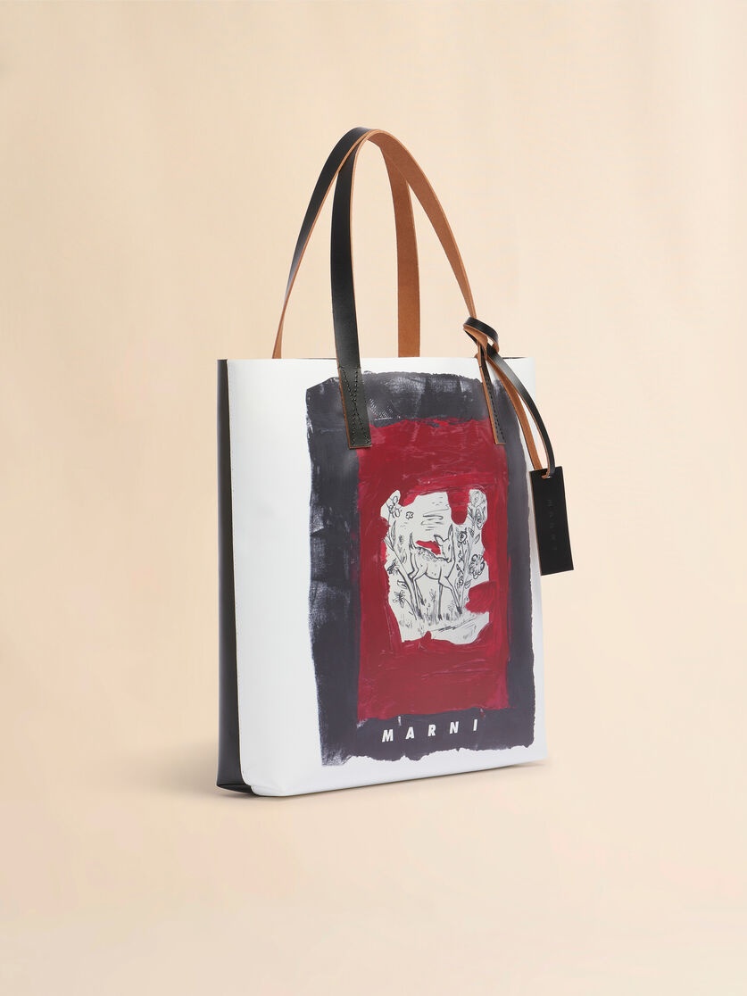 WHITE AND BLACK TRIBECA TOTE WITH FAWN PRINT - 6
