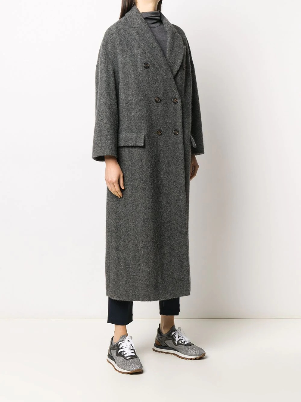 double-breasted mid-length coat - 3