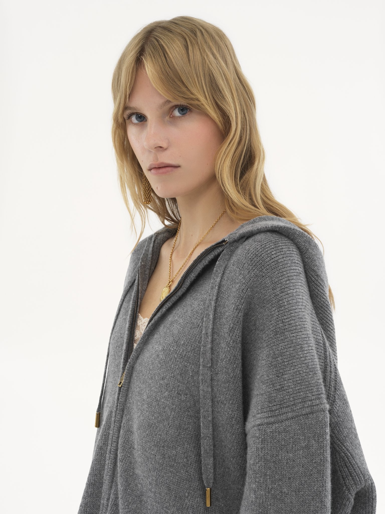 Chloé OVERSIZED ZIPPED HOODIE IN WOOL & CASHMERE KNIT