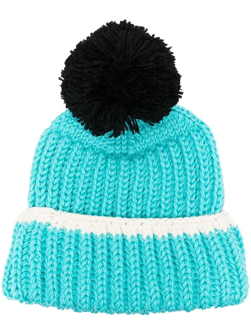 pompom-trim knitted hat 1
