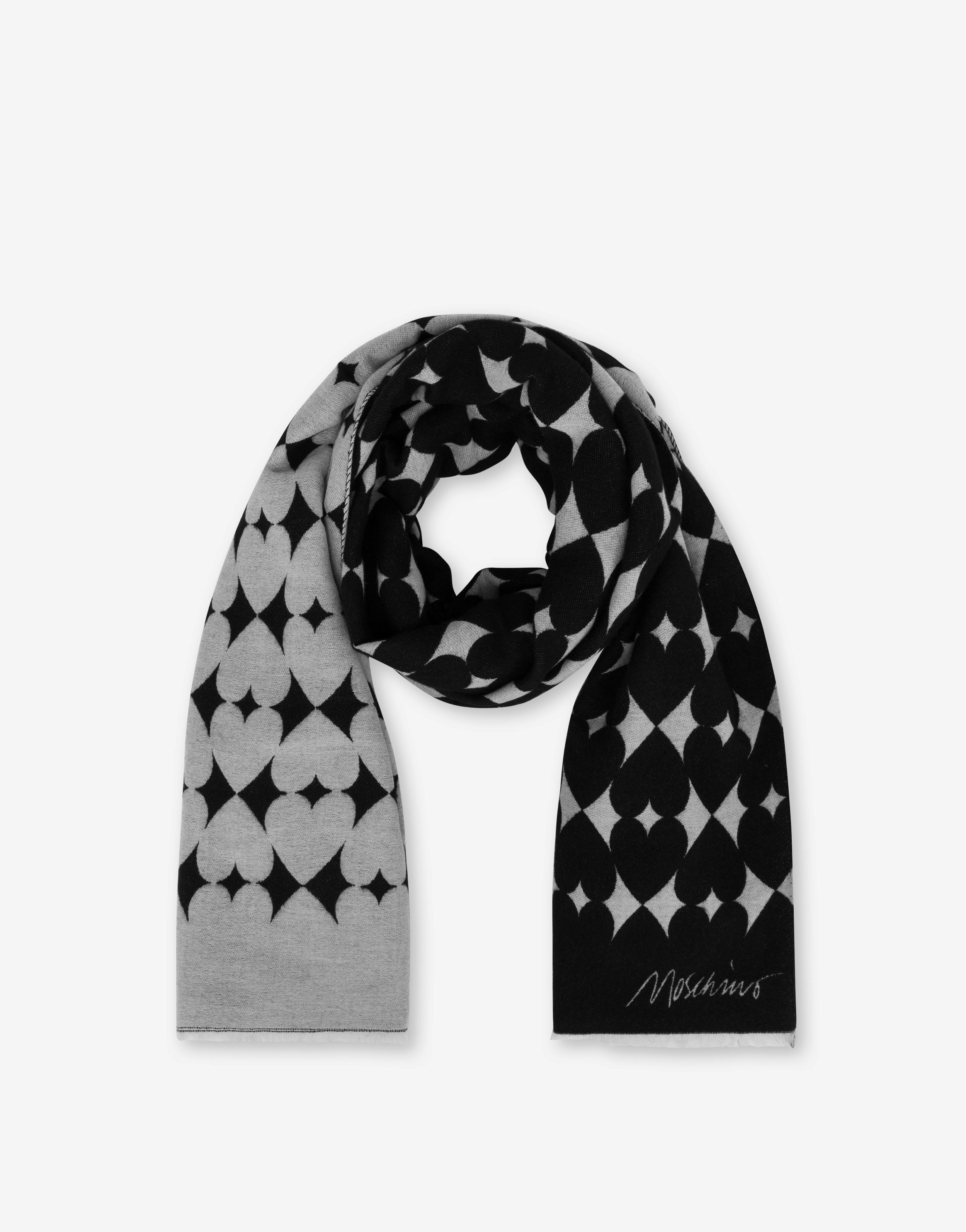 WOOL AND COTTON MIX SCARF ALLOVER HEARTS - 2