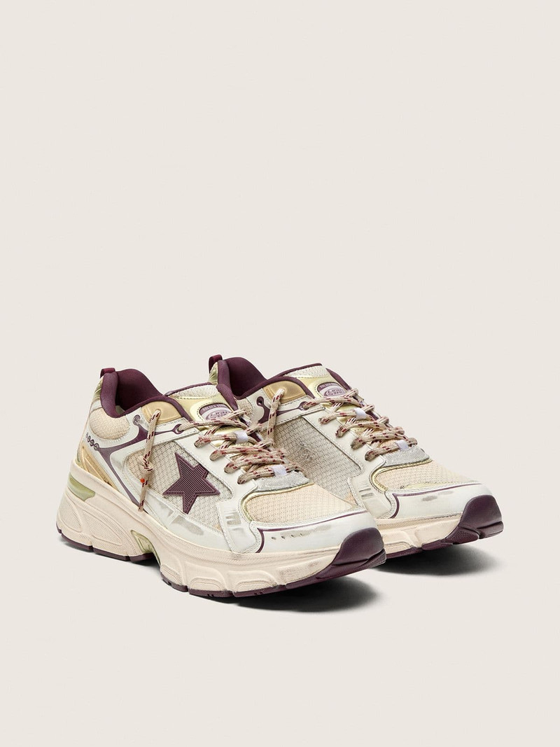 Golden Goose Men's Lightstar CNY in white mesh and leather with wine-red TPU star outlook