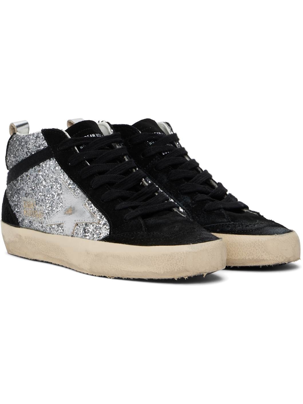 Black & Silver Mid Star Sneakers - 4