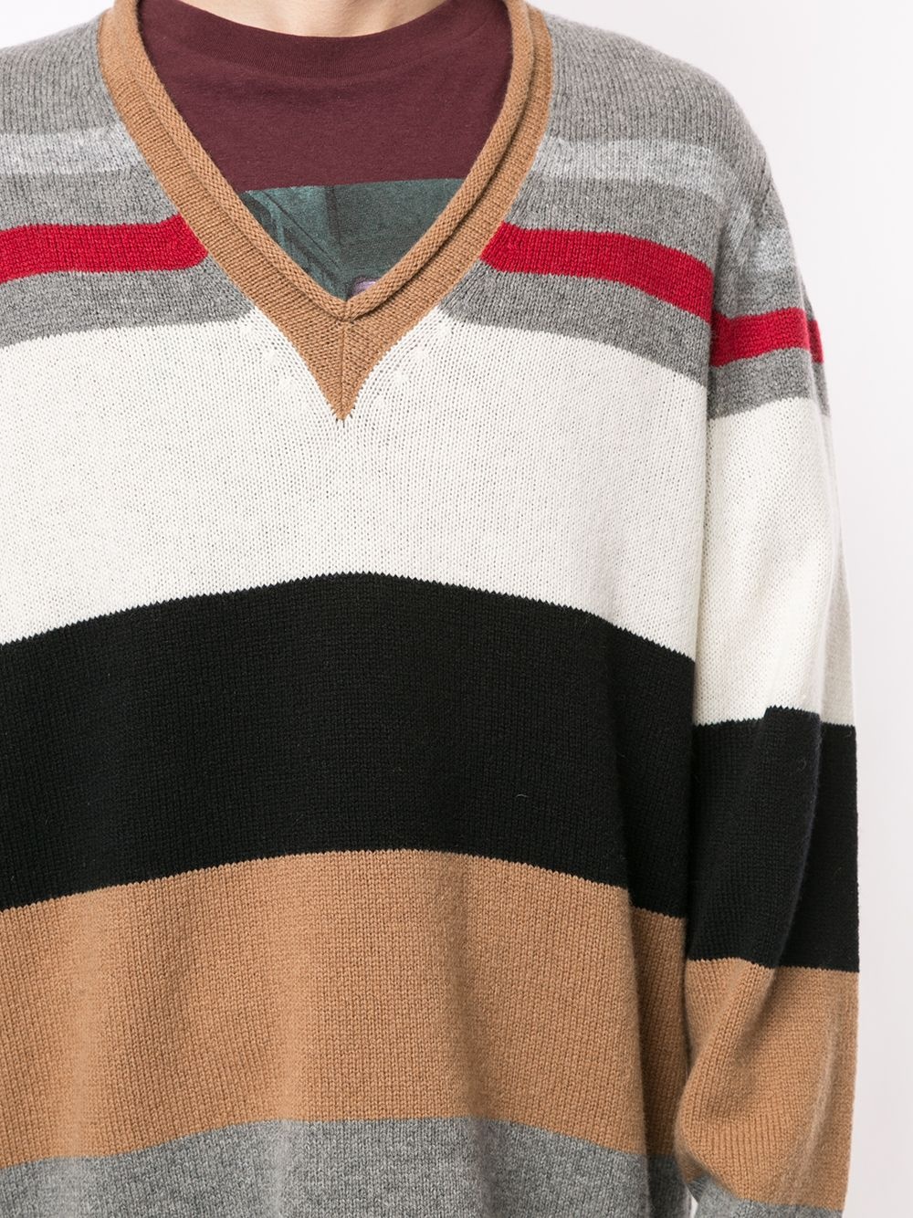 striped v-neck jumper - 5