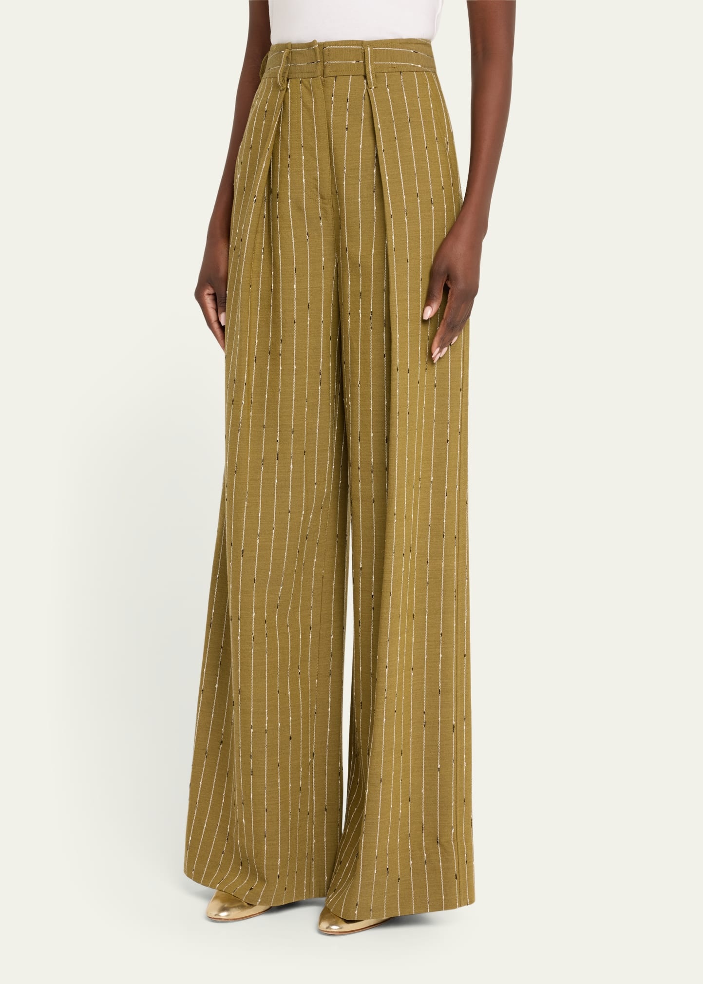 Sylvie Wide-Leg Pinstripe Pants - 4