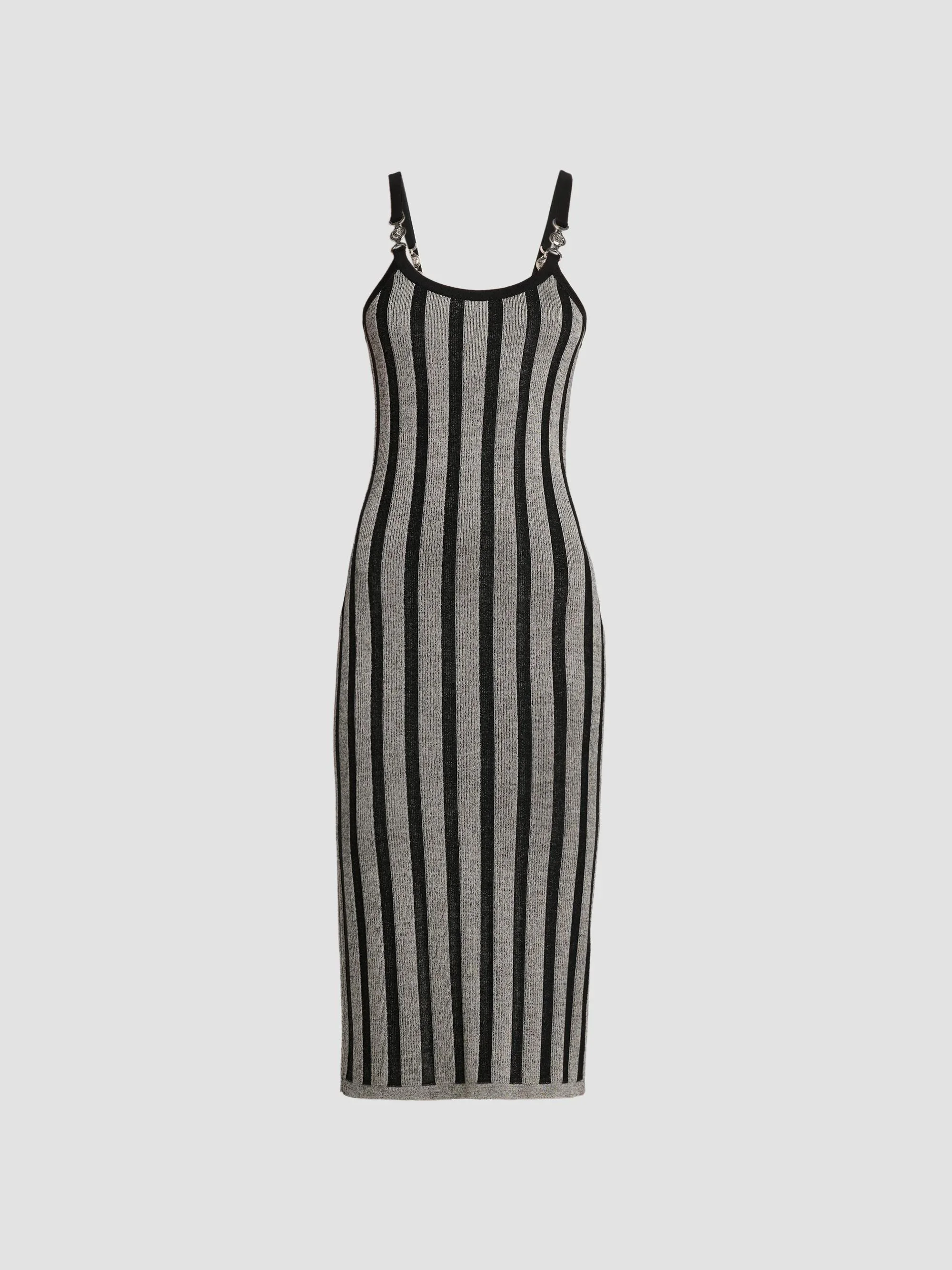 Women's Stripe Wool-Blend Midi Dress - Black - 1