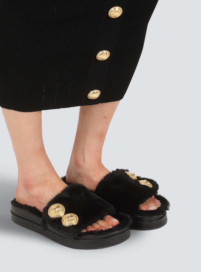Balmain Faux fur Tam flat mules outlook