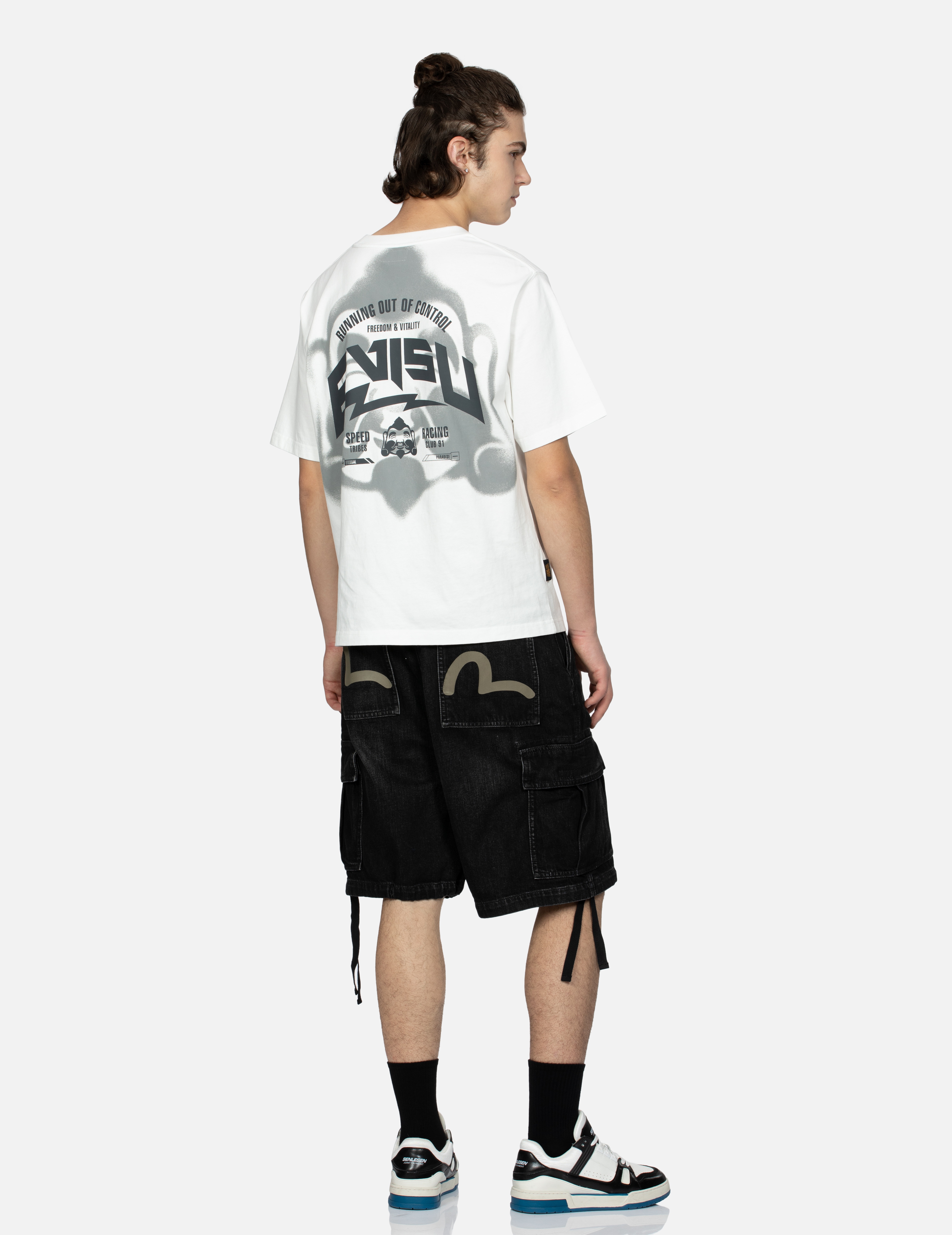SEAGULL PRINT CARGO DENIM SHORTS - 4