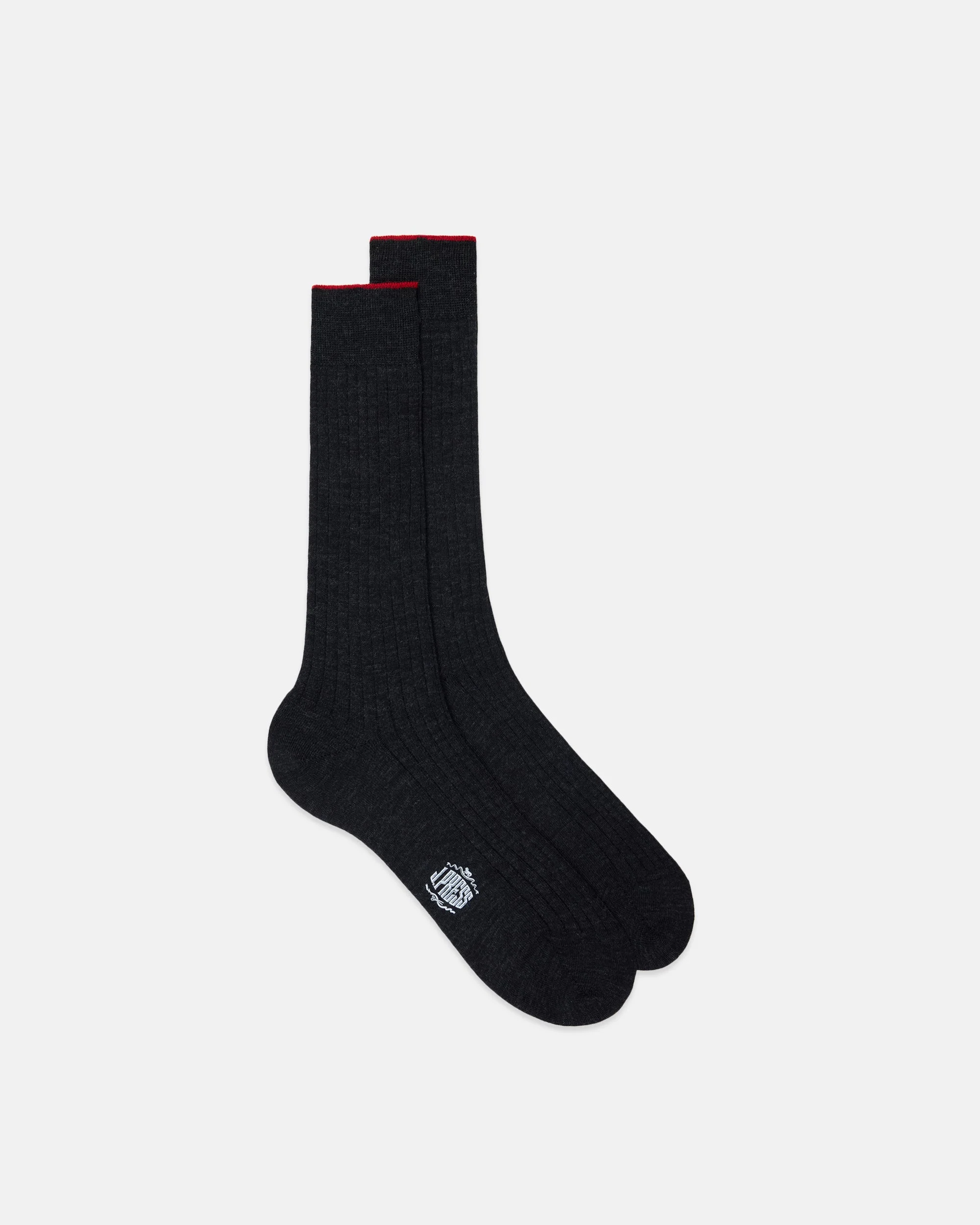 MADE-IN-ITALY CHARCOAL MID-CALF MERINO WOOL SOCKS - 1