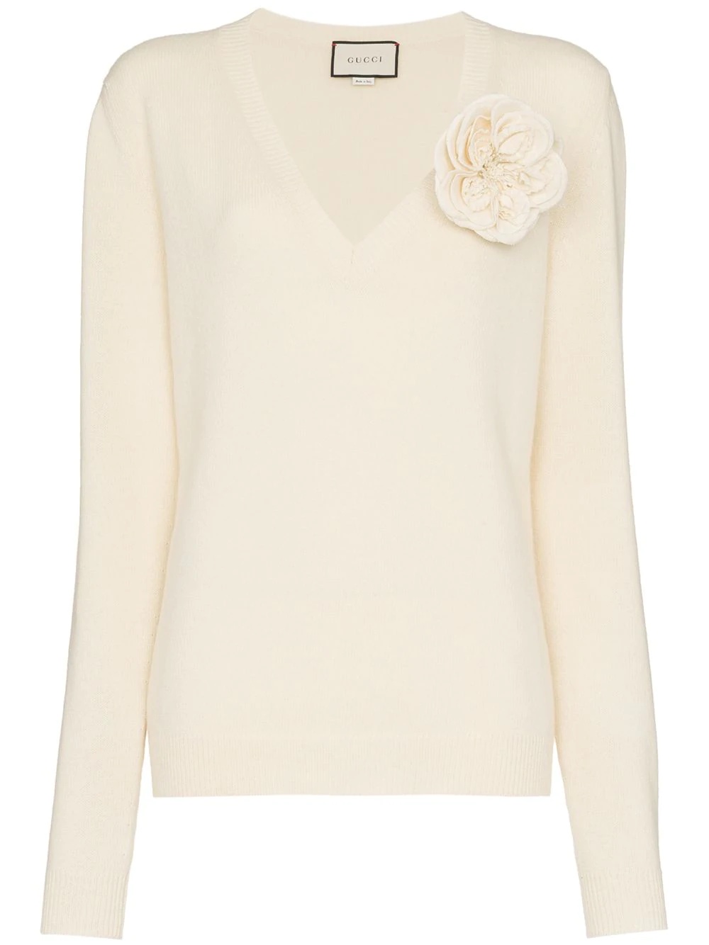 Flower Appliqué Cashmere Sweater  - 1