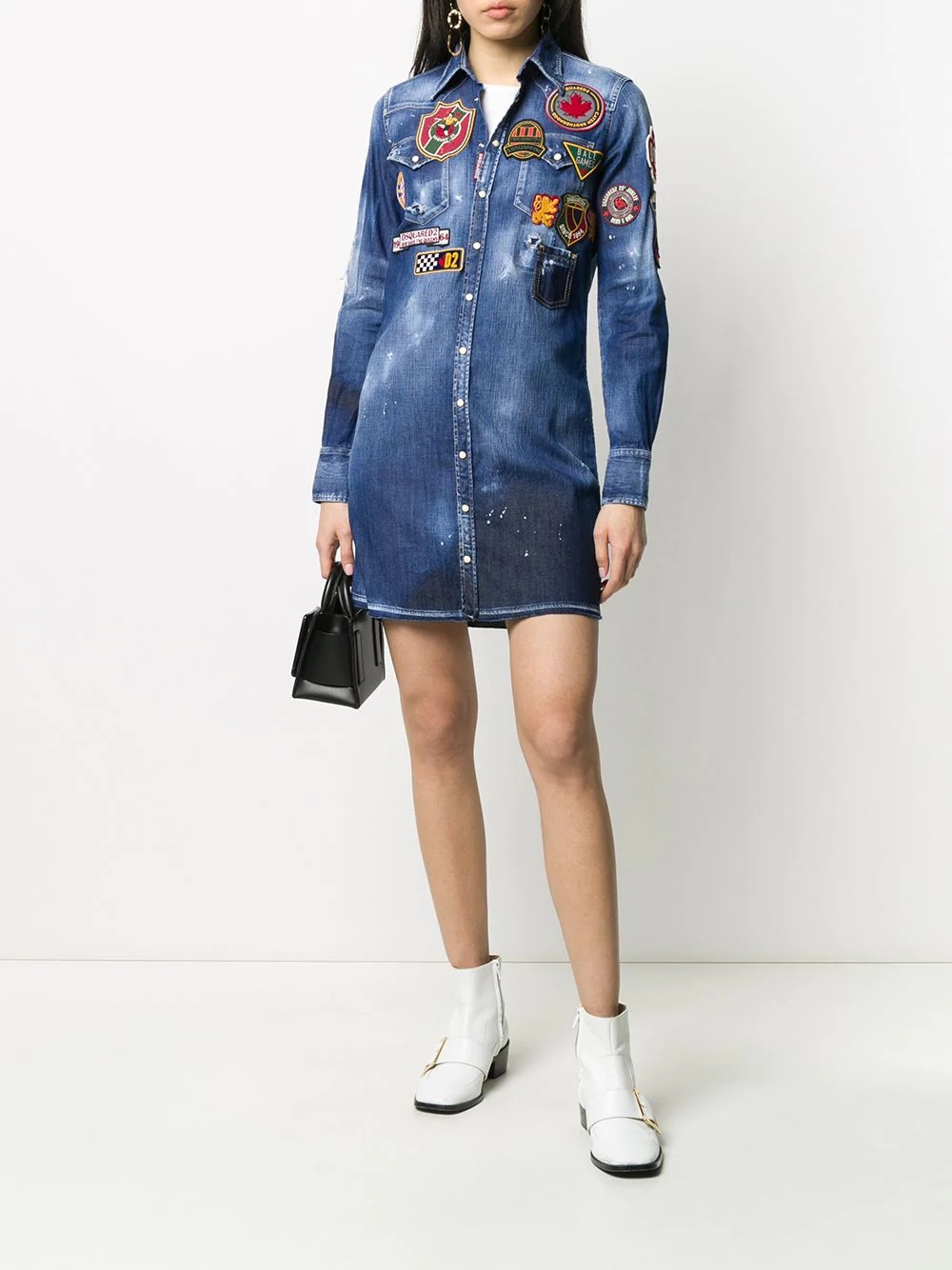 logo patch embossed shirt dress - 2