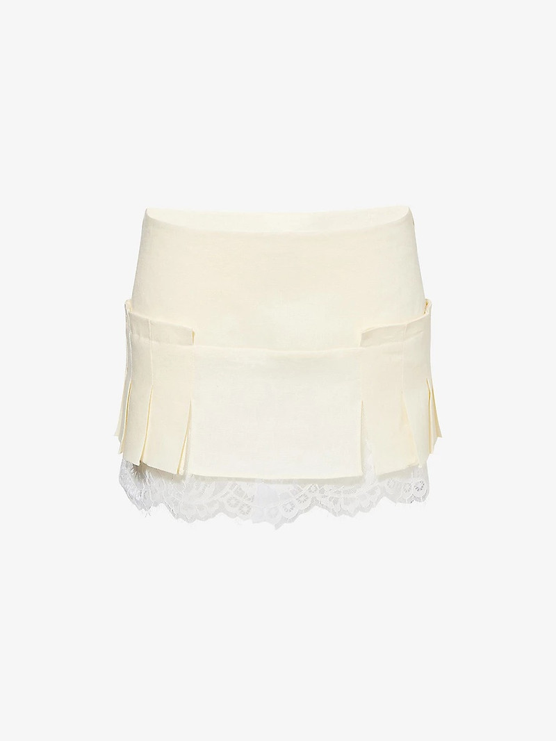 Kleines Lace-Trim Pleated Linen Mini Skirt 1