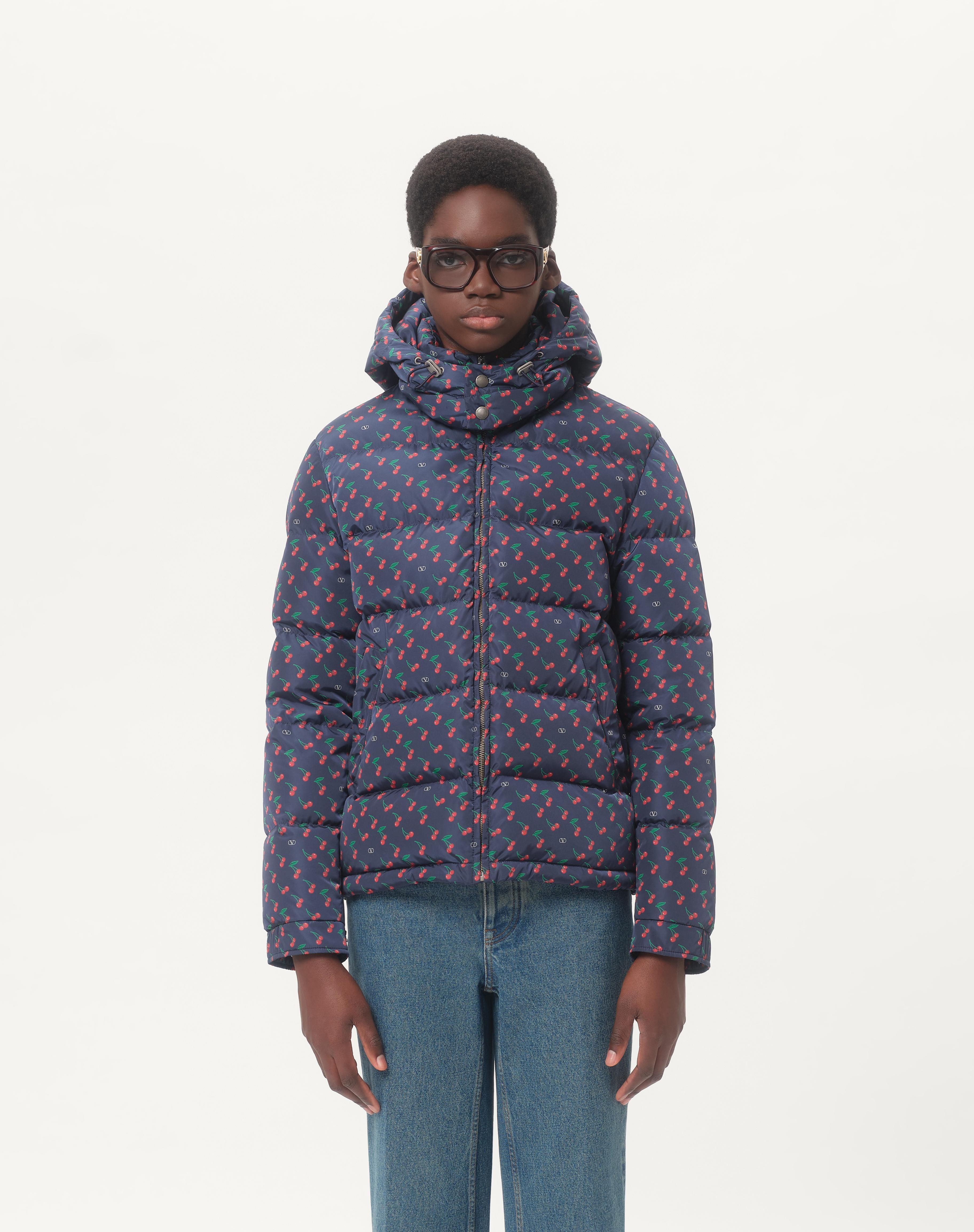 NYLON HOODED DOWN JACKET WITH CHERRYFIC PRINT - 5
