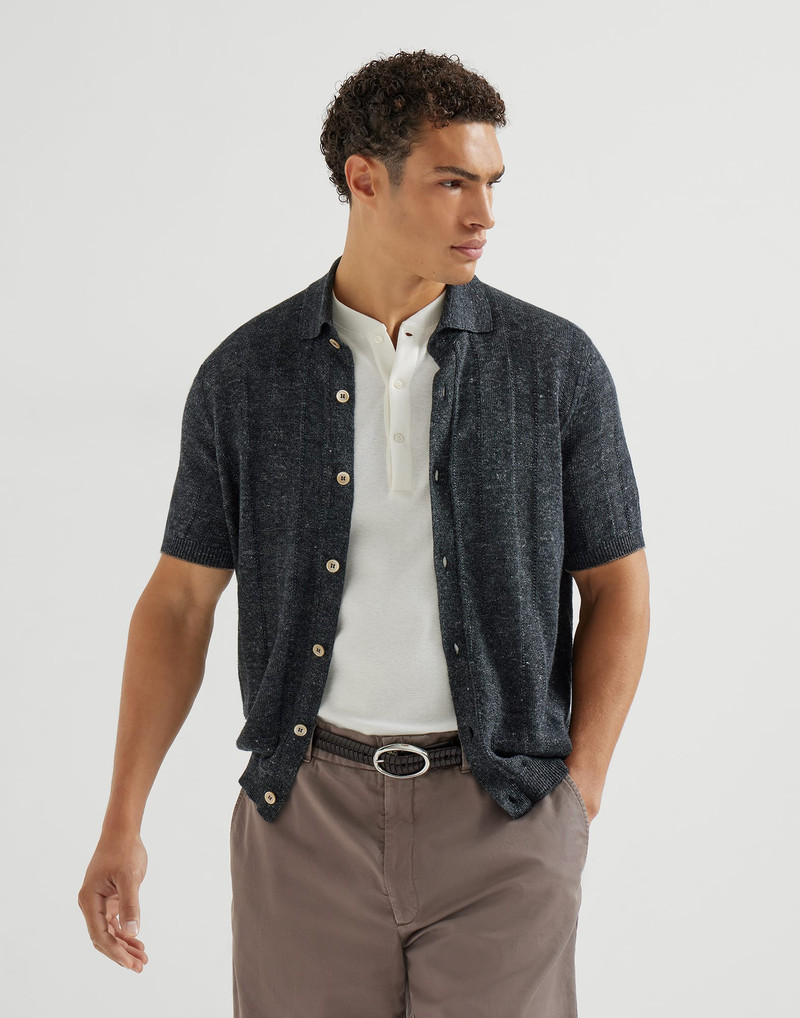 Linen and cotton textured rib short sleeve knit shirt 5