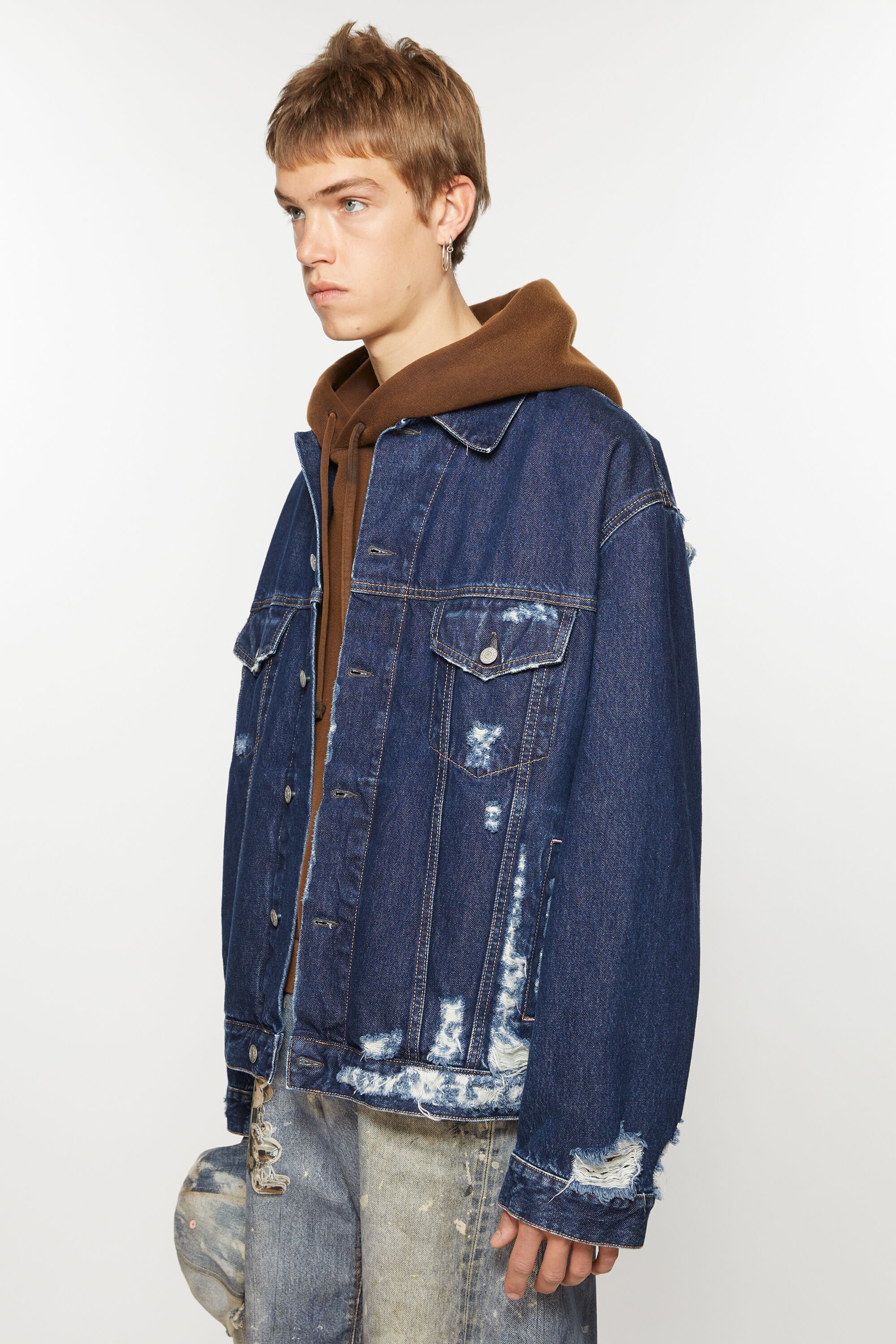 Distressed denim jacket - Relaxed fit - Mid blue - 3