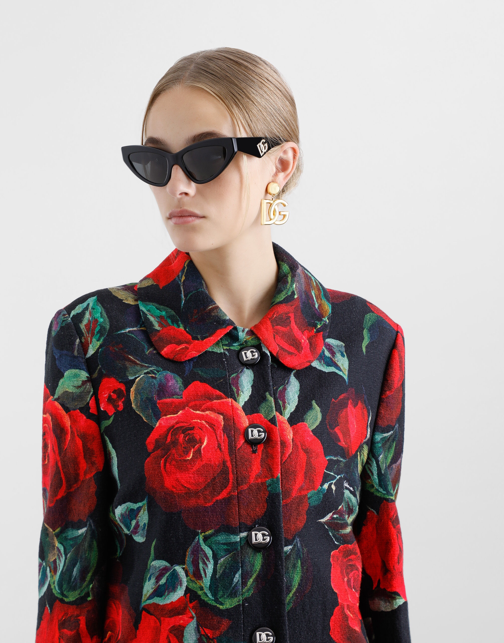 Single-breasted rose-print cotton jacquard coat - 5