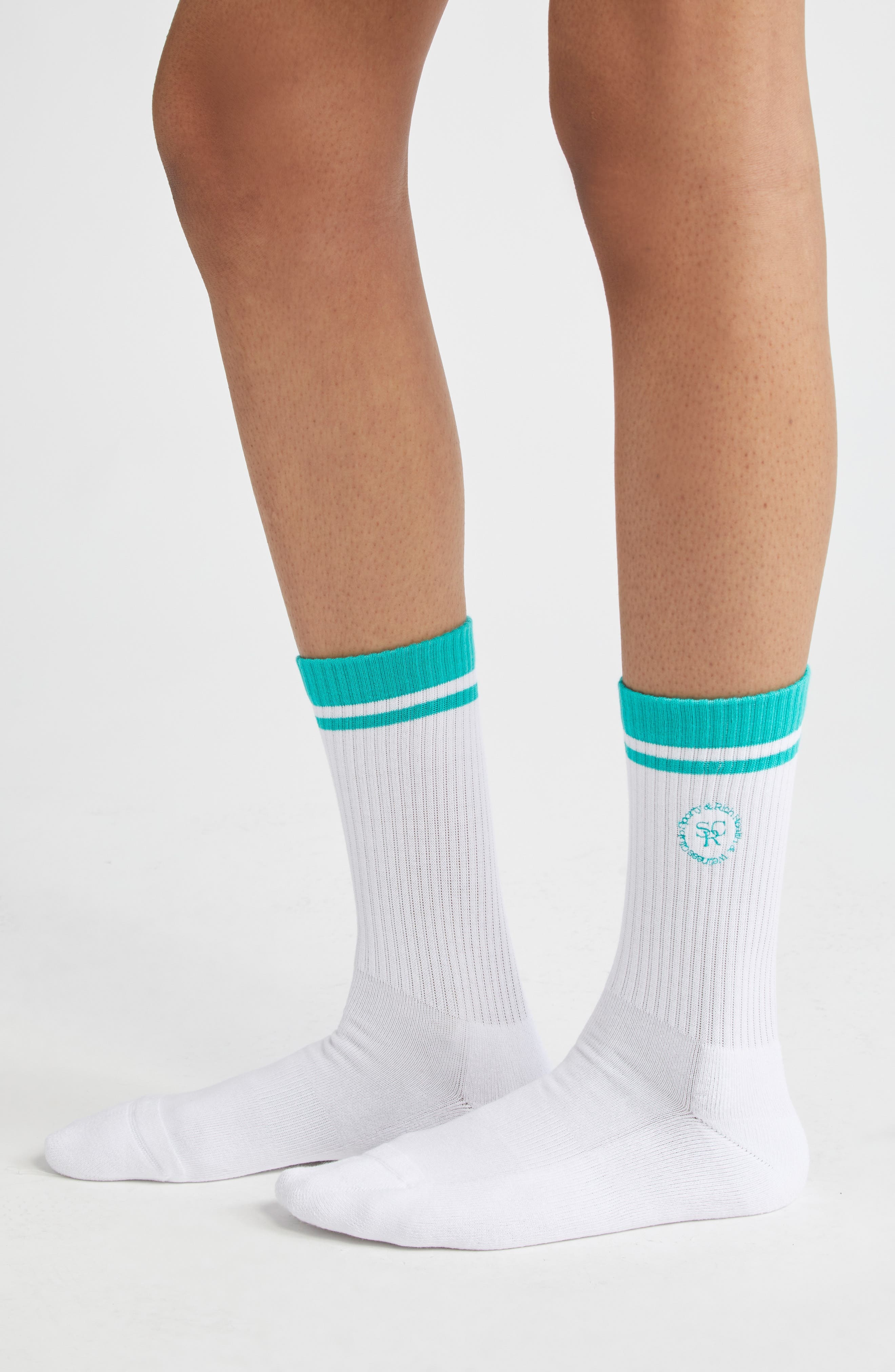 Sporty & Rich SRC Embroidered Crew Socks in White/Spring Green at Nordstrom - 1