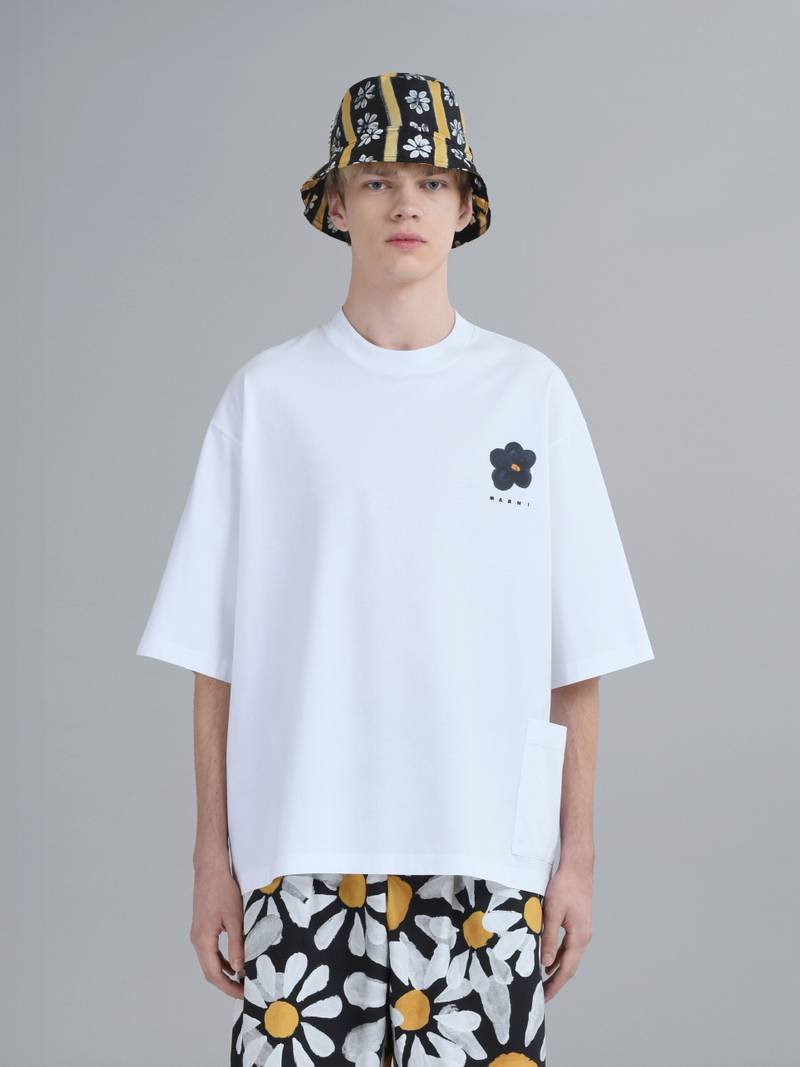 Marni BLACK DAISY PRINT WHITE JERSEY CREWNECK T-SHIRT outlook
