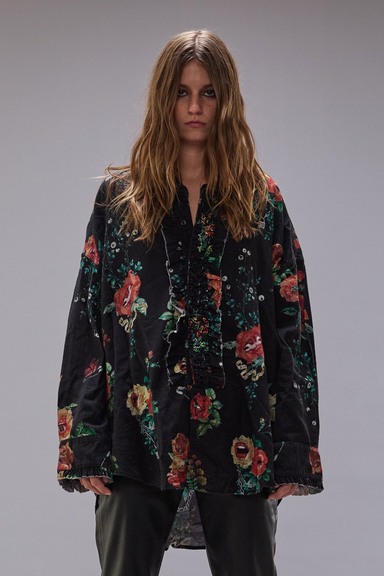 DROP NECK TUXEDO SHIRT - USELESS TREASURES PRINT - 2