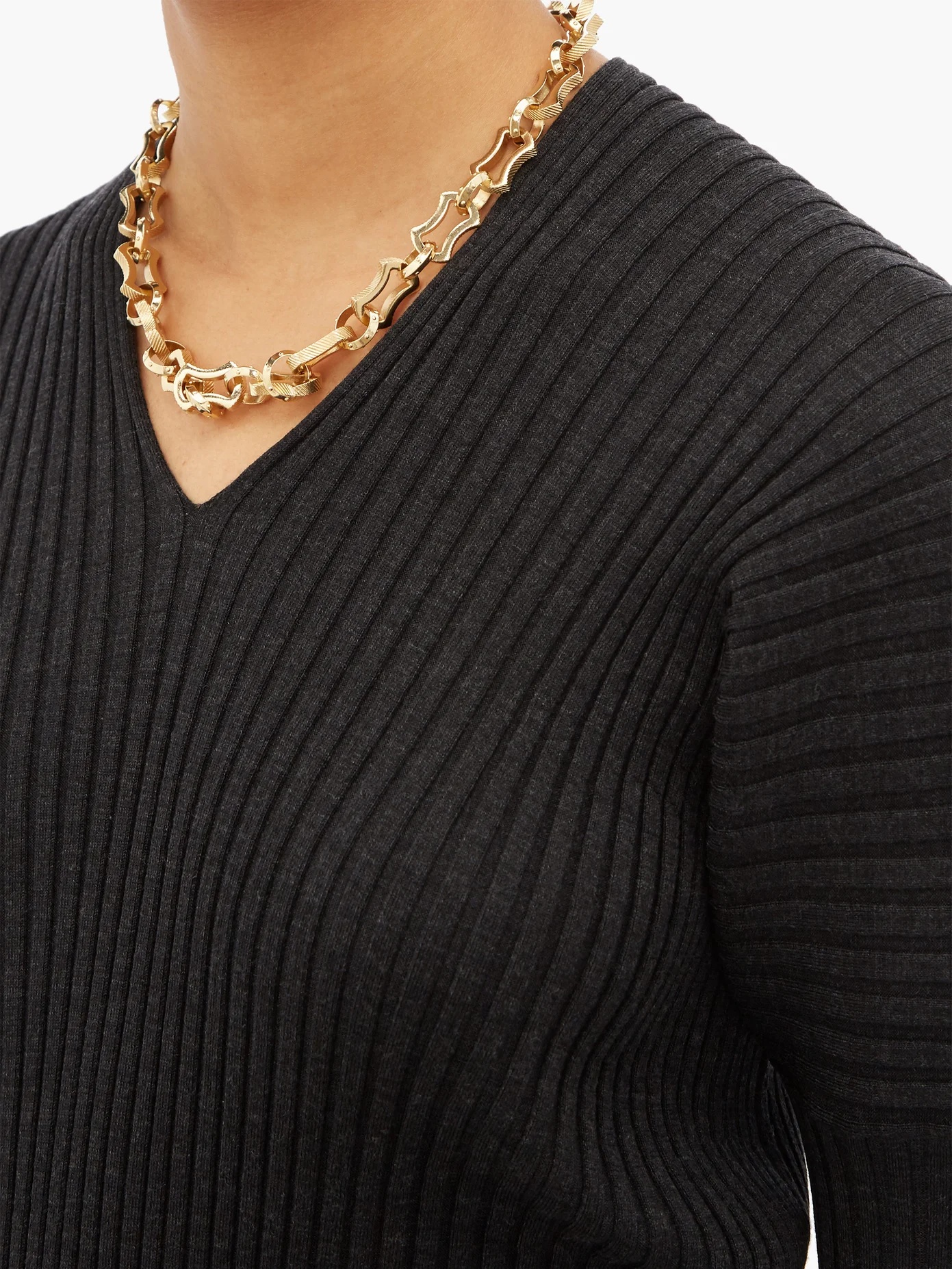 V-neck ribbed wool sweater - 3