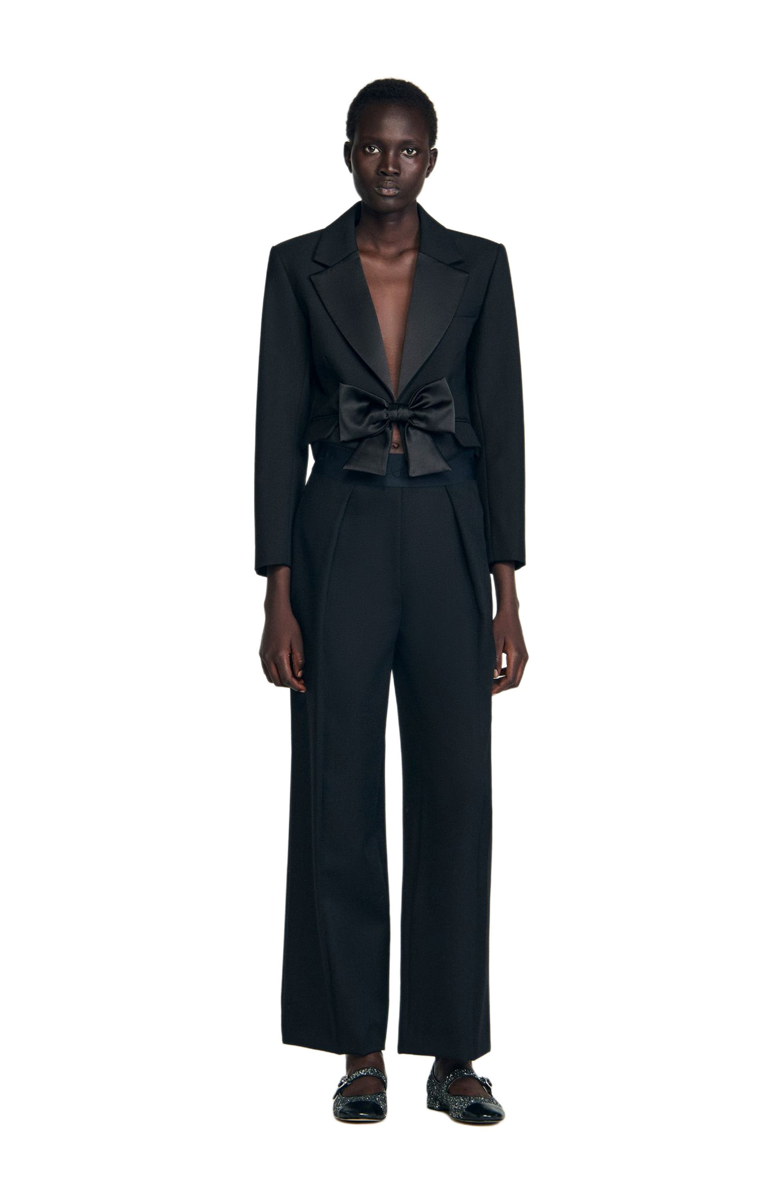 SANDRO Wide-leg elastic waist trousers in Black at Nordstrom - 2