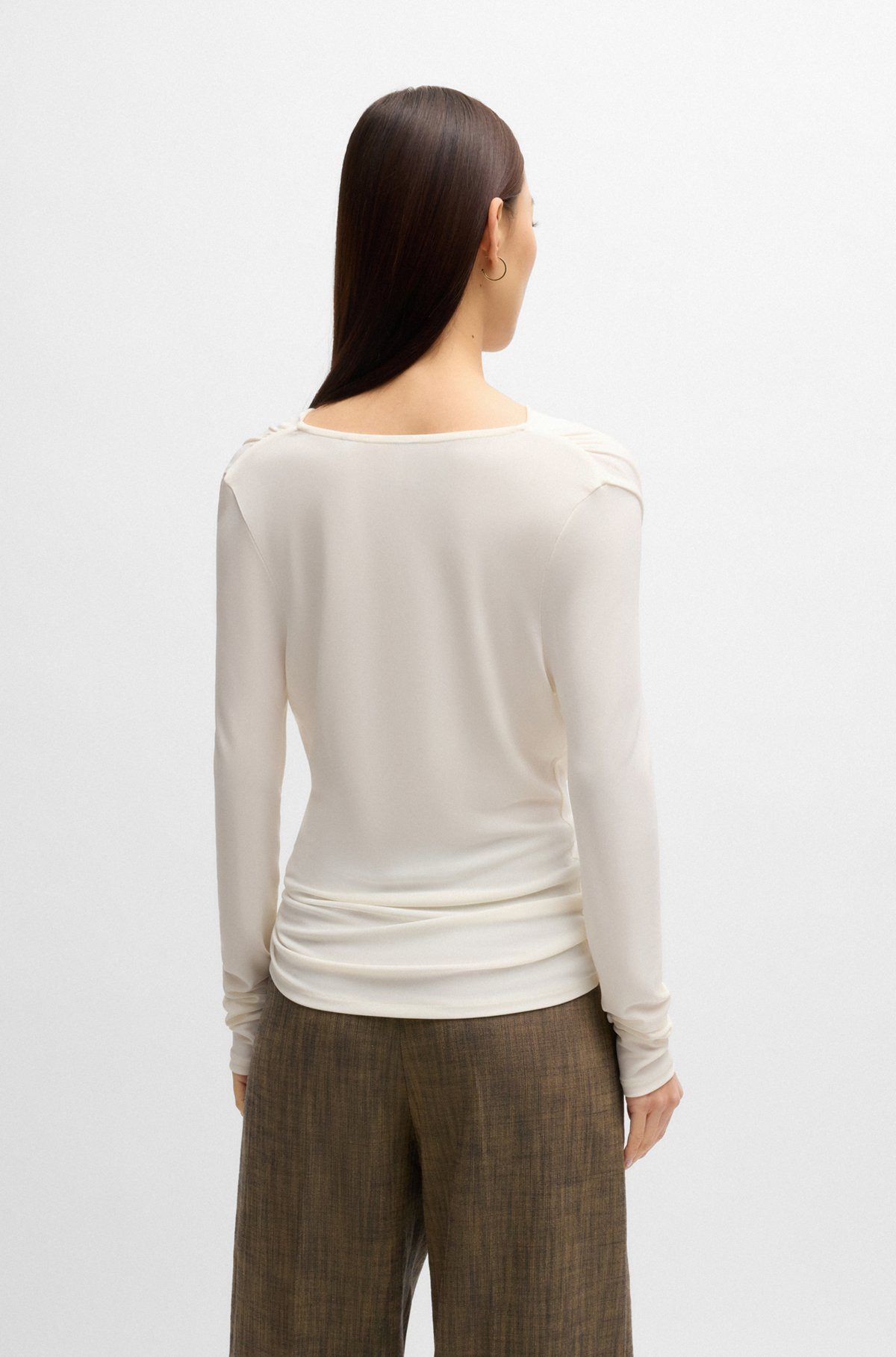 LONG-SLEEVED TOP IN STRETCH CREPE WITH COWL NECKLINE - 4