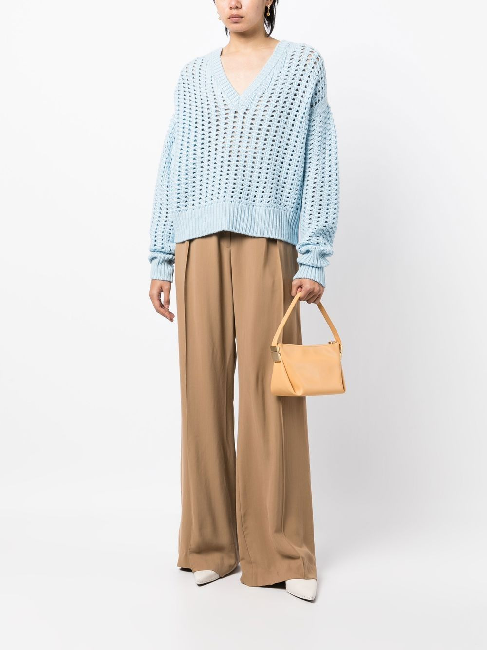 V-neck open-knit jumper - 2