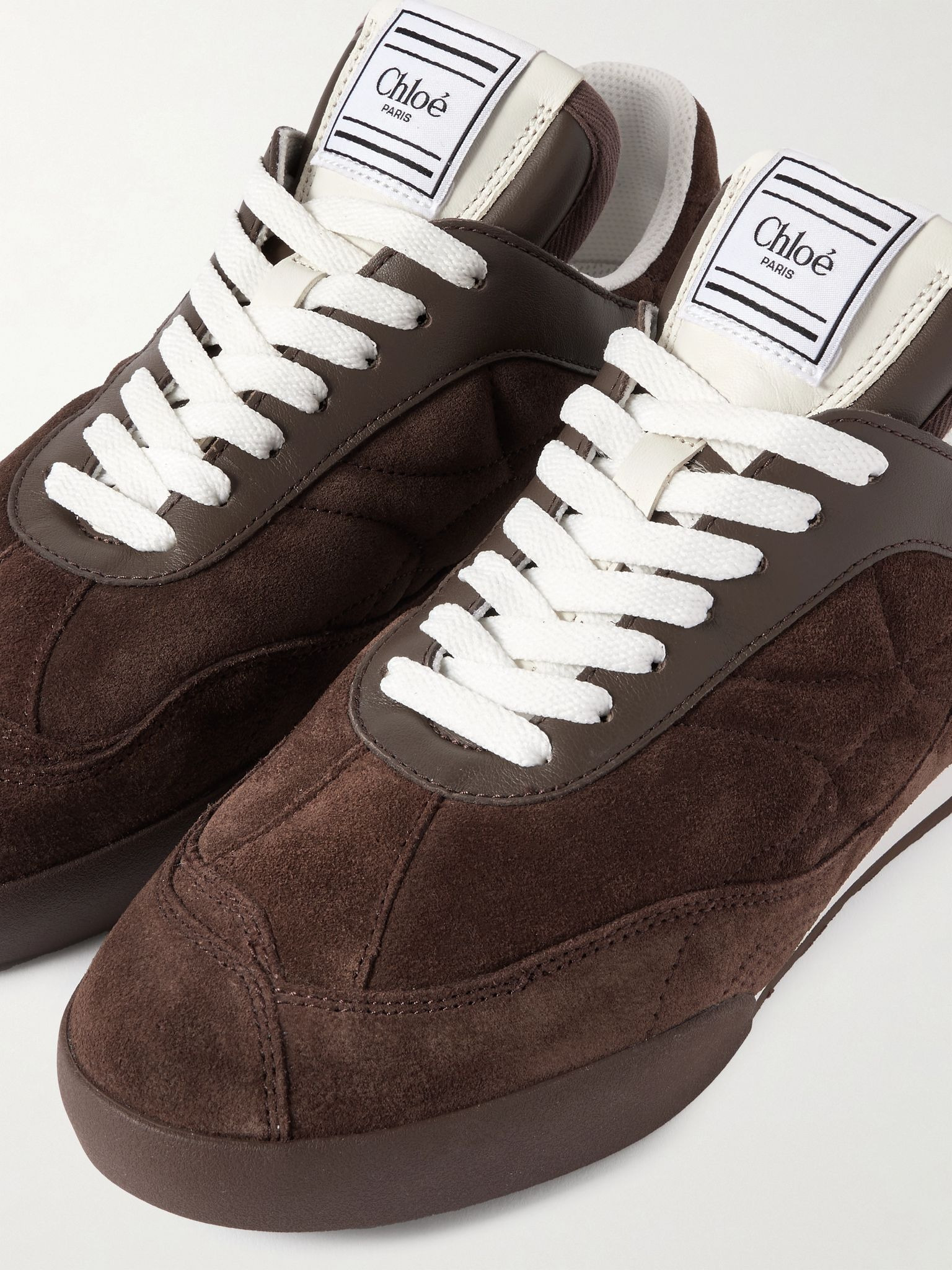 Kick leather-trimmed quilted suede sneakers Chocolate - 4