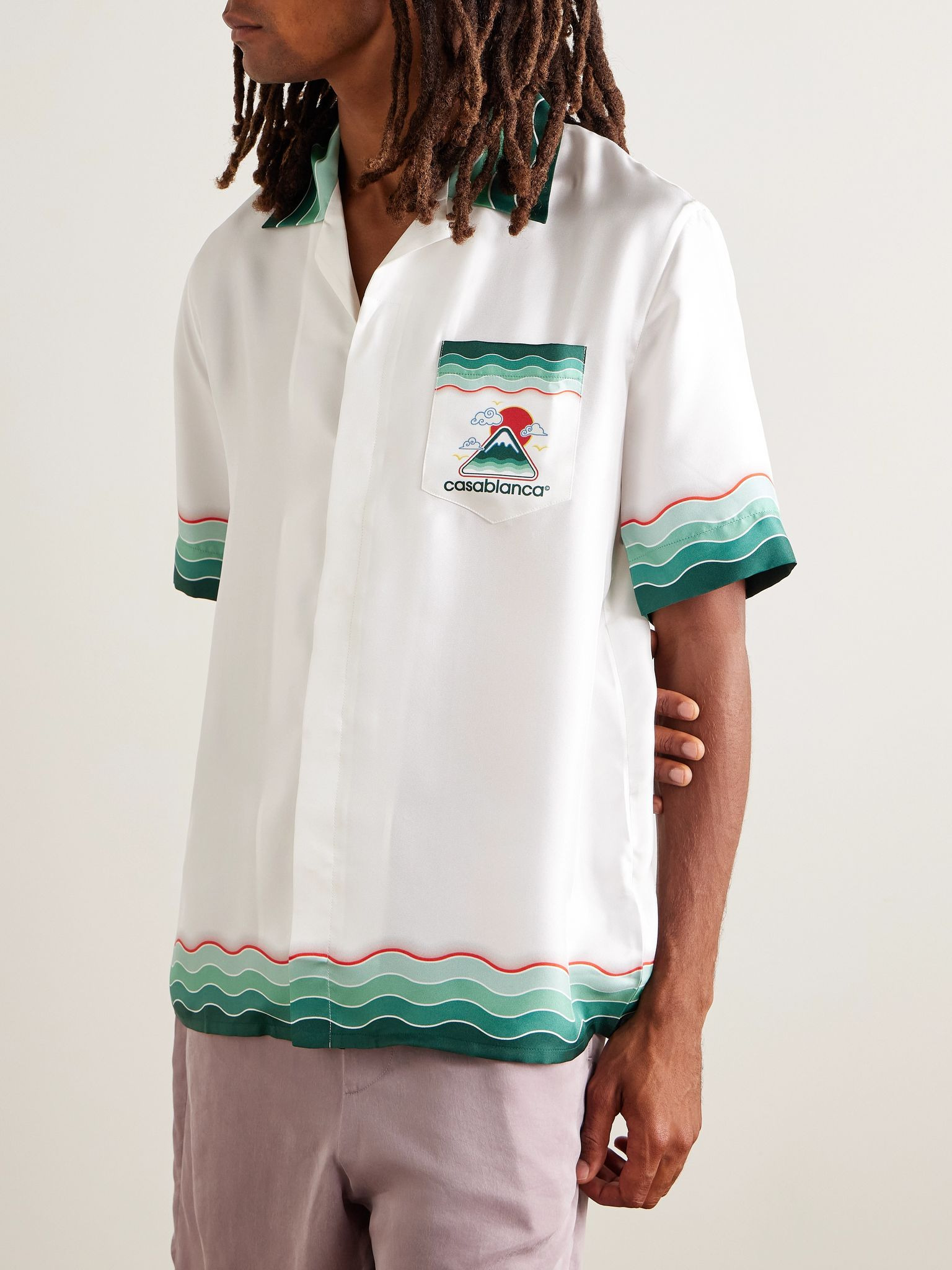 Convertible-Collar Printed Silk-Twill Shirt White - 3
